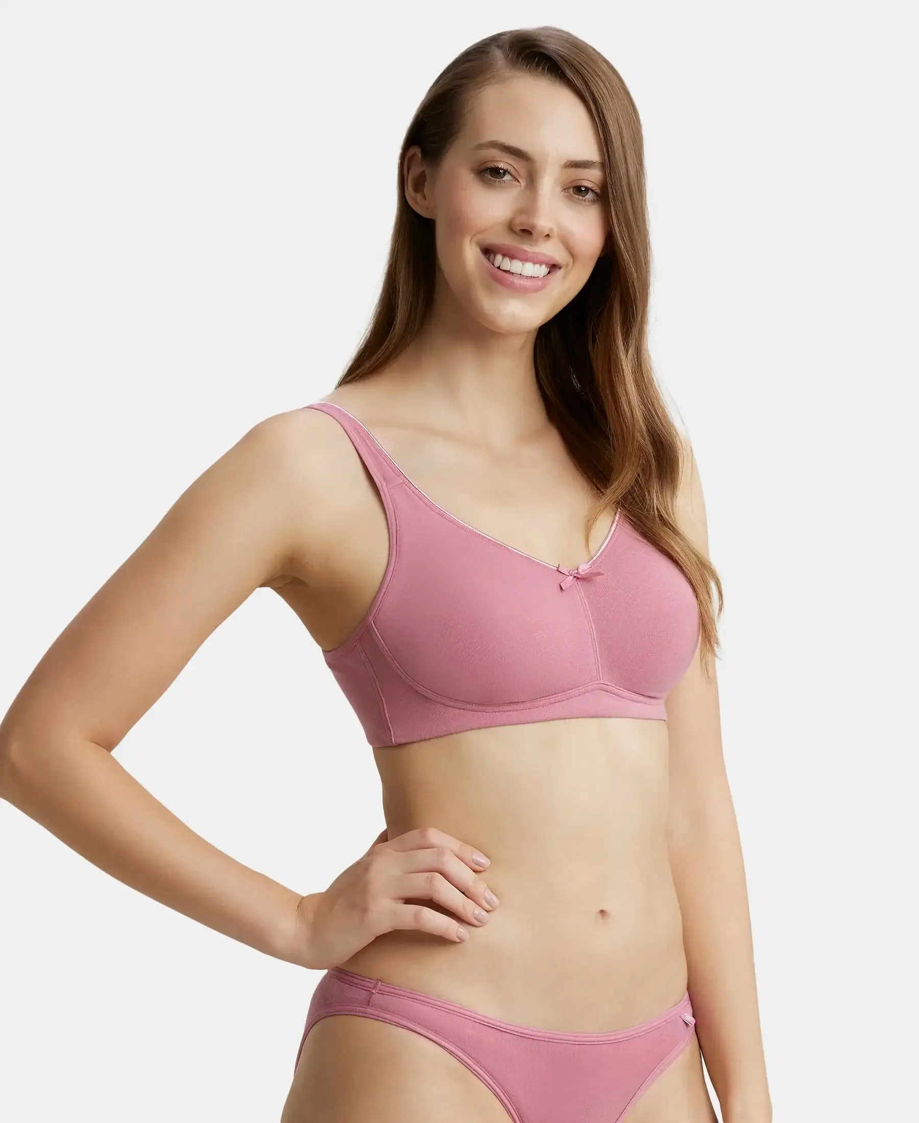 Wirefree Non Padded Super Combed Cotton Elastane Stretch Full Coverage Everyday Bra with Concealed Shaper Panel - Heather Rose