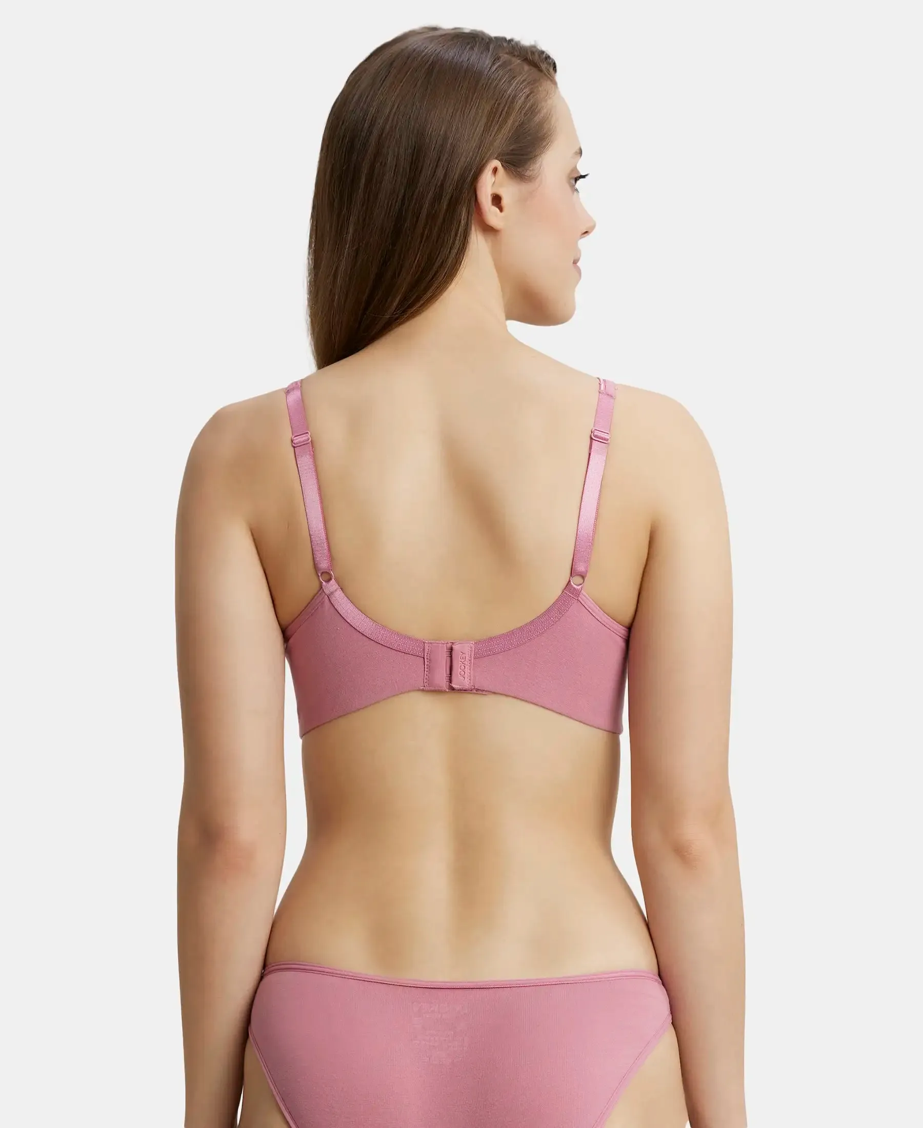 Wirefree Non Padded Super Combed Cotton Elastane Stretch Full Coverage Everyday Bra with Concealed Shaper Panel - Heather Rose