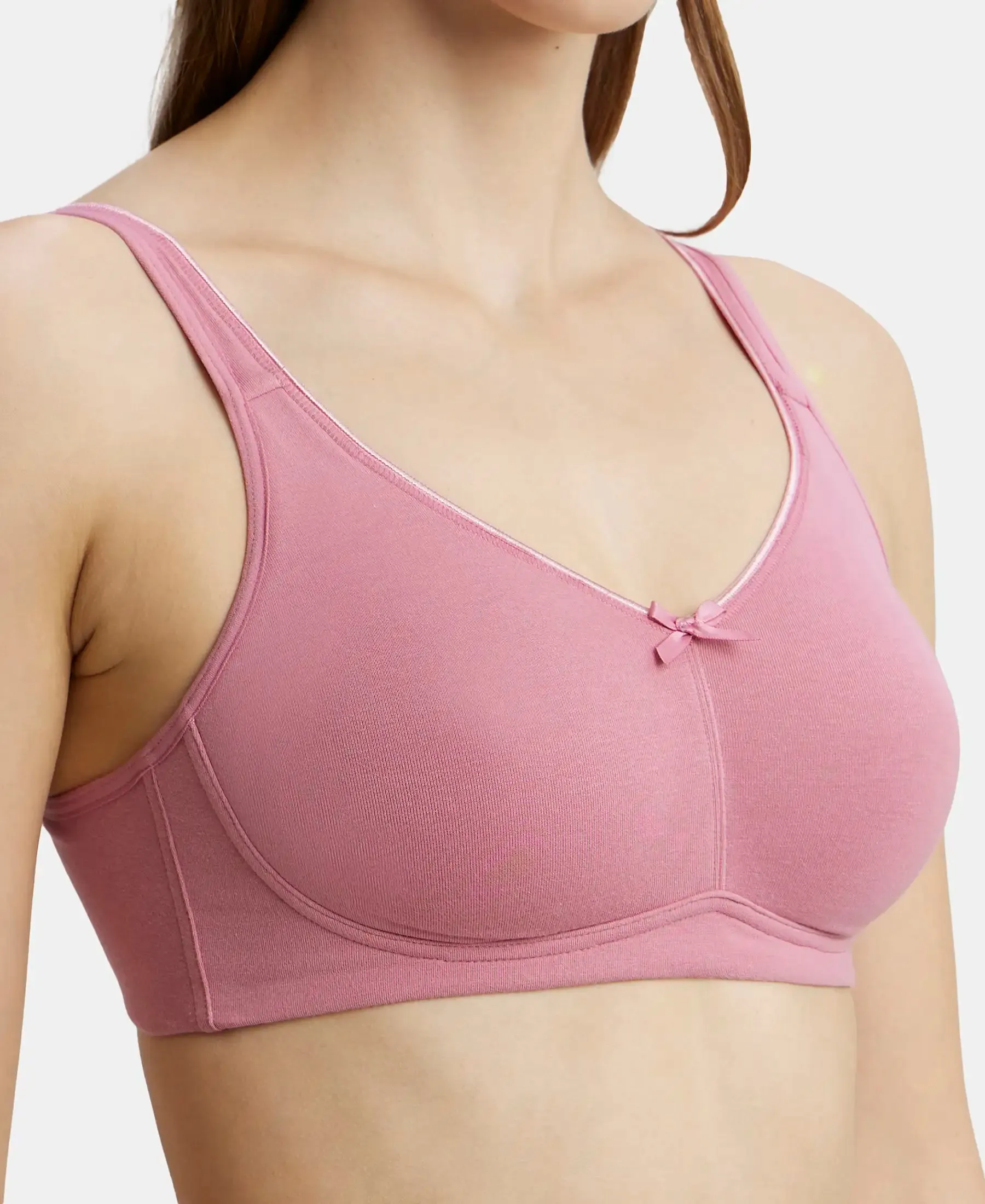 Wirefree Non Padded Super Combed Cotton Elastane Stretch Full Coverage Everyday Bra with Concealed Shaper Panel - Heather Rose