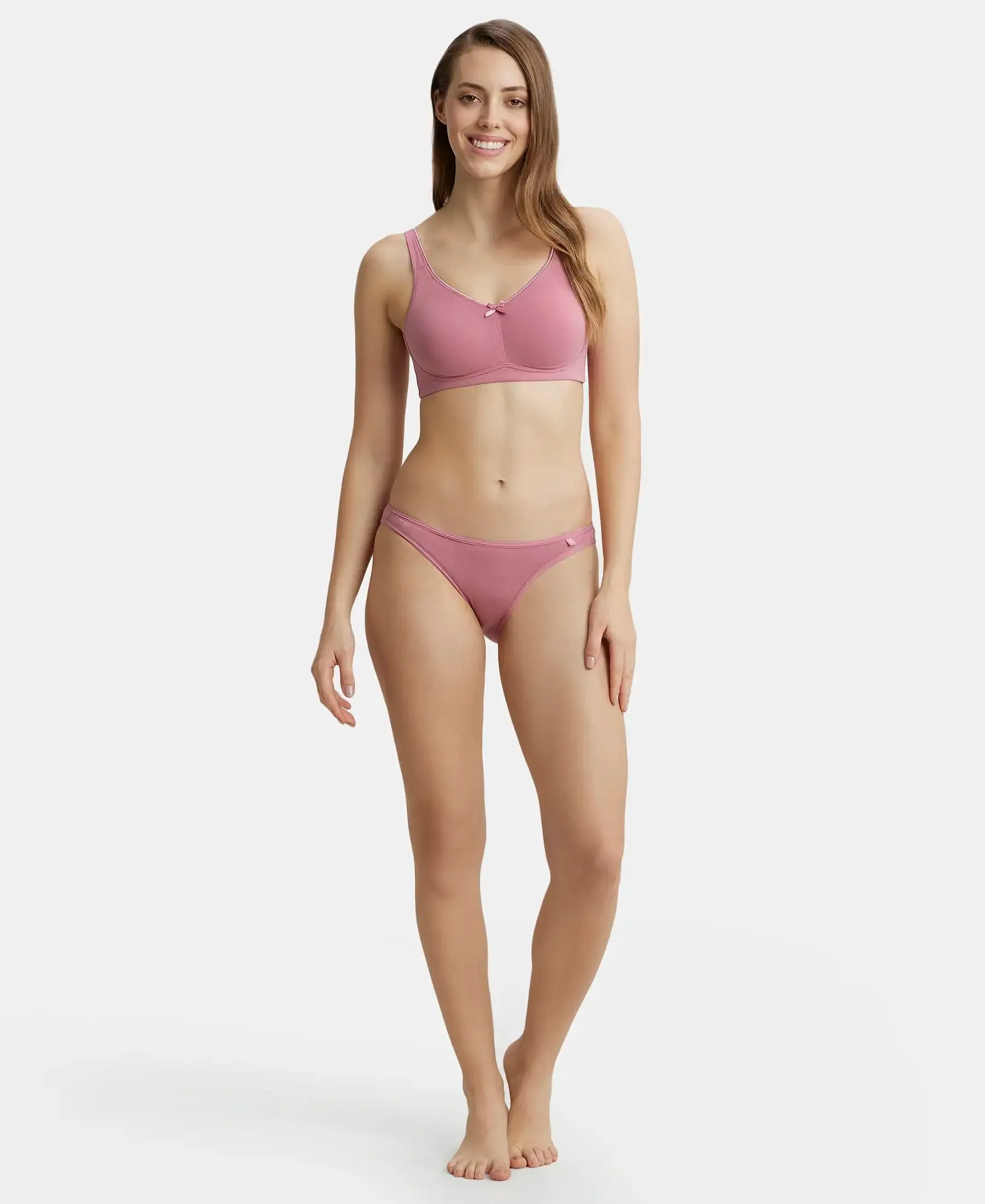 Wirefree Non Padded Super Combed Cotton Elastane Stretch Full Coverage Everyday Bra with Concealed Shaper Panel - Heather Rose