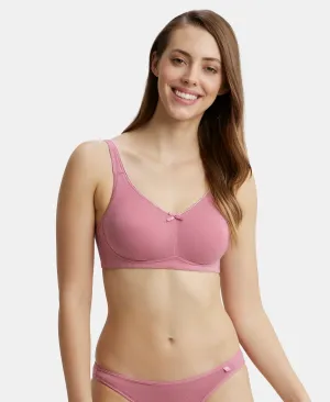 Wirefree Non Padded Super Combed Cotton Elastane Stretch Full Coverage Everyday Bra with Concealed Shaper Panel - Heather Rose