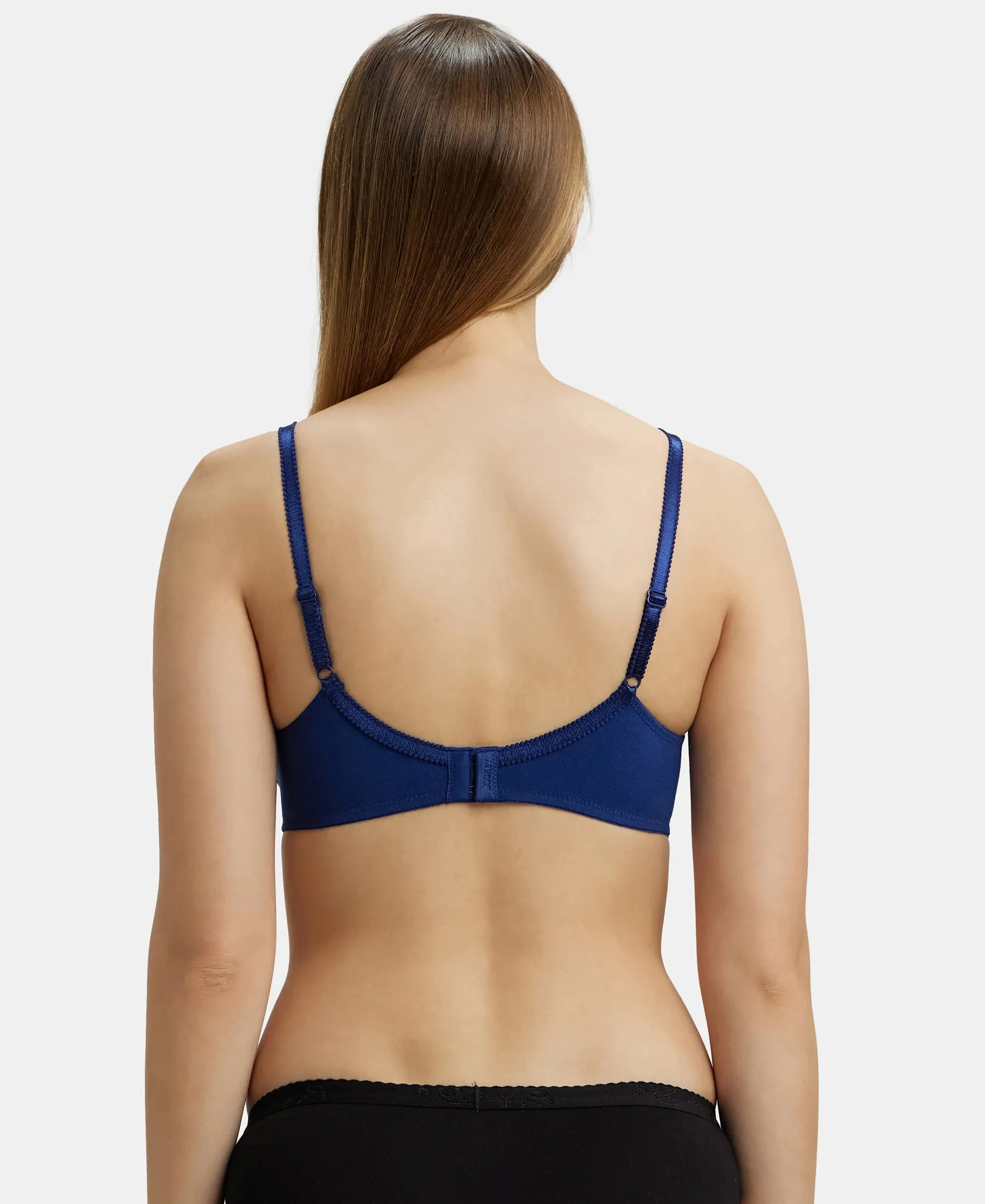 Wirefree Non Padded Super Combed Cotton Elastane Stretch Full Coverage Everyday Bra with Contoured Shaper Panel and Adjustable Straps - Blue Depth