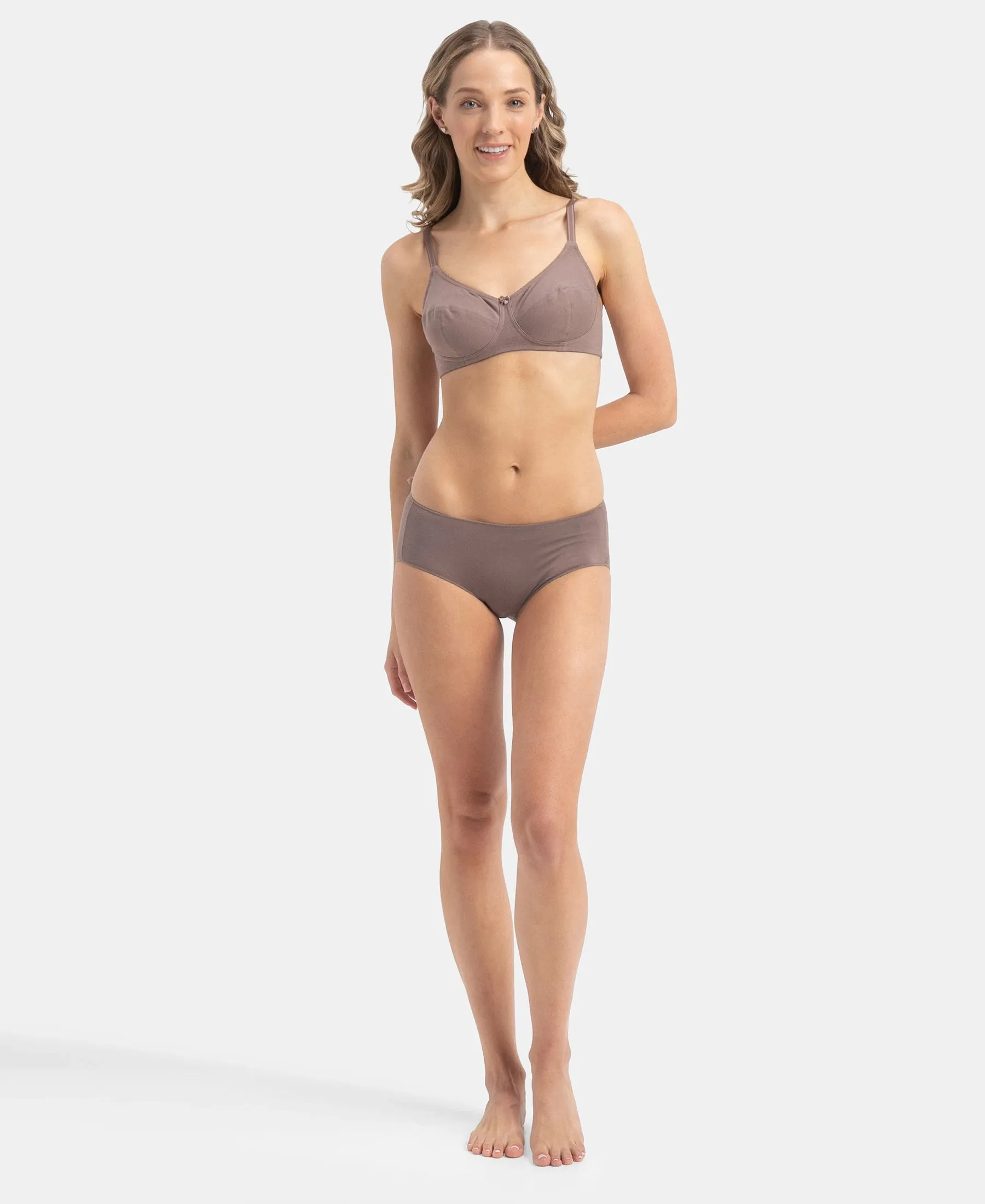 Wirefree Non Padded Super Combed Cotton Elastane Stretch Full Coverage Everyday Bra with Soft Adjustable Straps - Deep Taupe