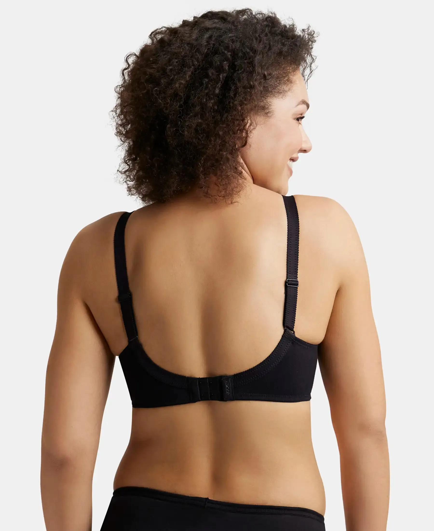Wirefree Non Padded Super Combed Cotton Elastane Stretch Full Coverage Plus Size Bra with Lace Styling - Black