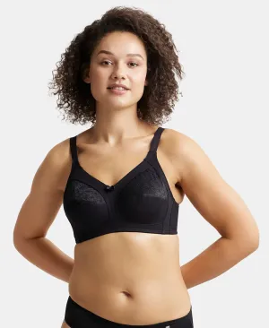 Wirefree Non Padded Super Combed Cotton Elastane Stretch Full Coverage Plus Size Bra with Lace Styling - Black