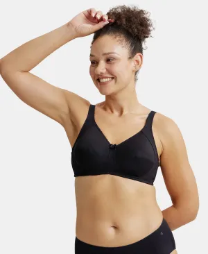 Wirefree Non Padded Super Combed Cotton Elastane Stretch Full Coverage Plus Size Bra with Side Panel Support - Black