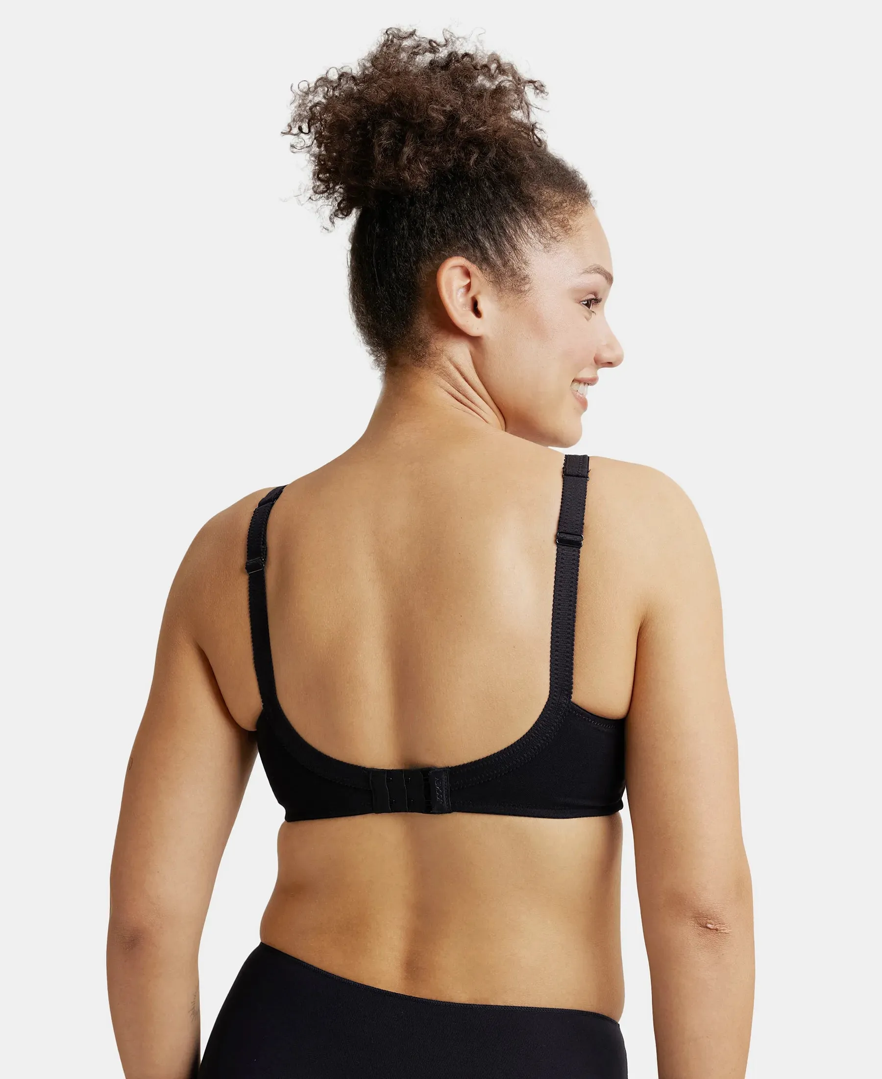 Wirefree Non Padded Super Combed Cotton Elastane Stretch Full Coverage Plus Size Bra with Side Panel Support - Black