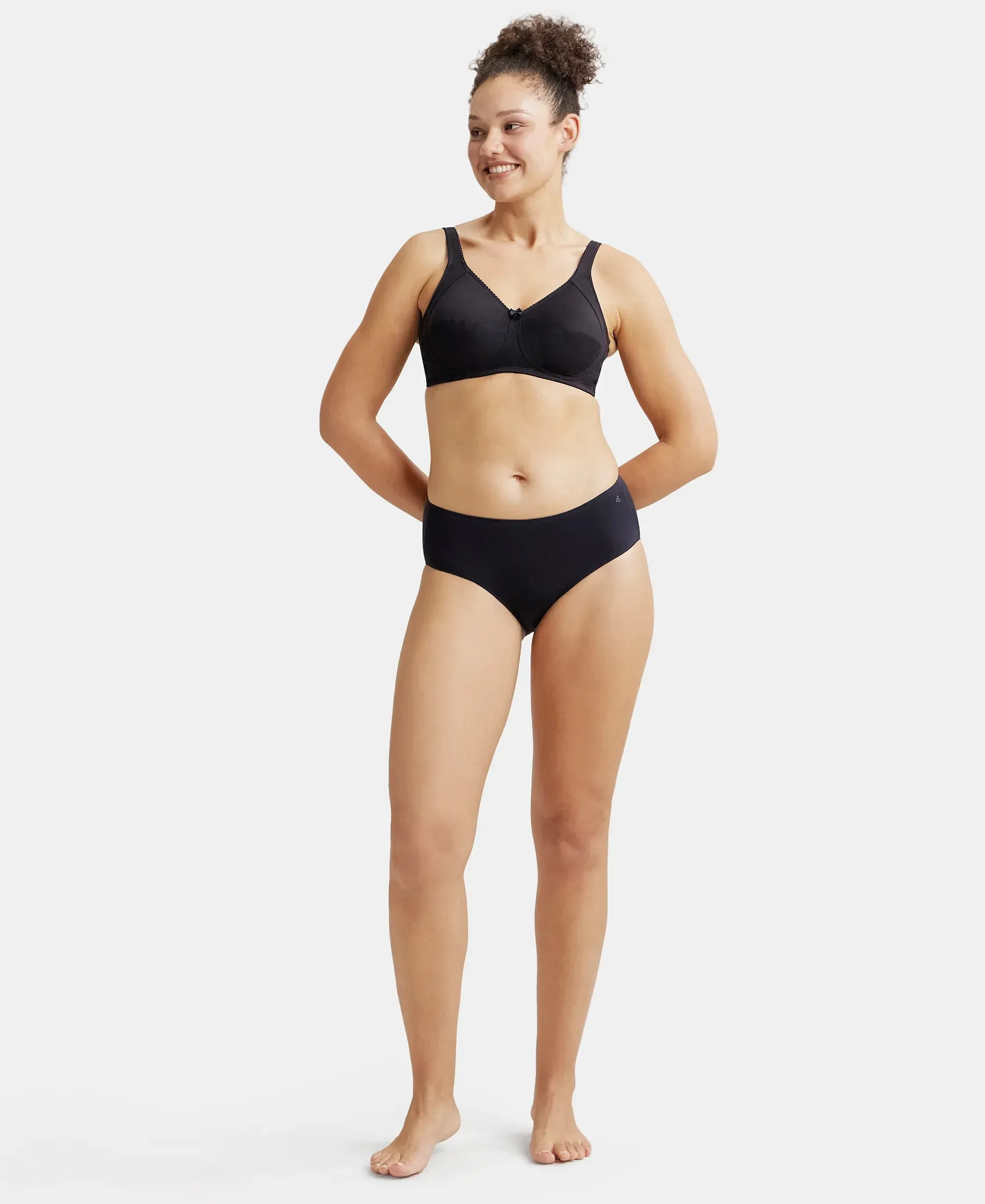 Wirefree Non Padded Super Combed Cotton Elastane Stretch Full Coverage Plus Size Bra with Side Panel Support - Black