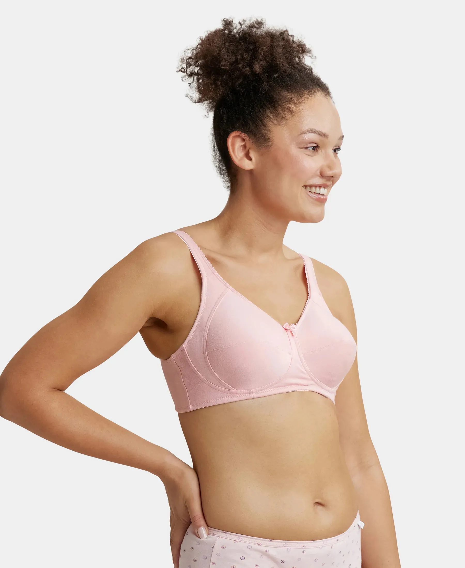 Wirefree Non Padded Super Combed Cotton Elastane Stretch Full Coverage Plus Size Bra with Side Panel Support - Candy Pink