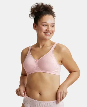 Wirefree Non Padded Super Combed Cotton Elastane Stretch Full Coverage Plus Size Bra with Side Panel Support - Candy Pink