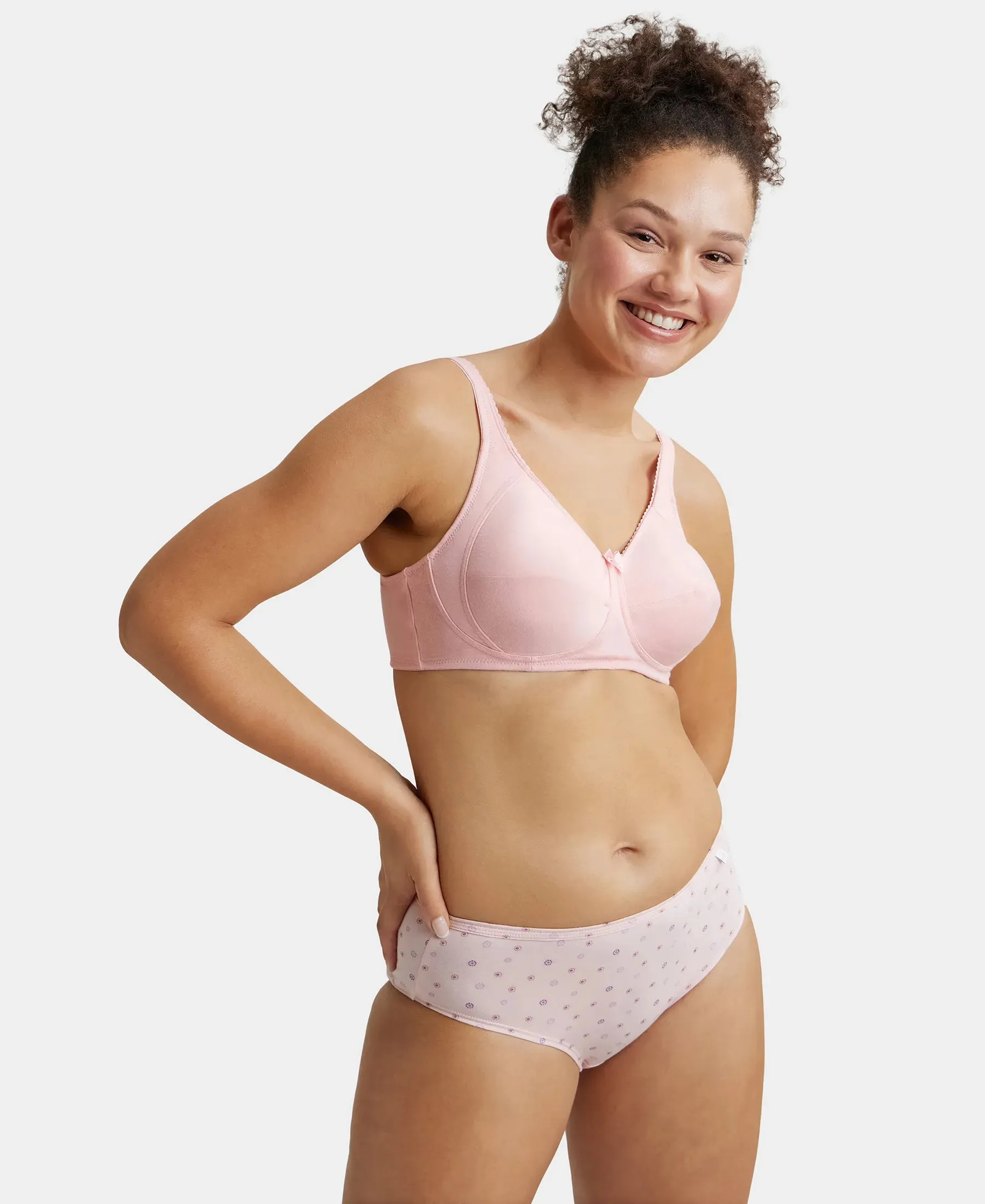 Wirefree Non Padded Super Combed Cotton Elastane Stretch Full Coverage Plus Size Bra with Side Panel Support - Candy Pink