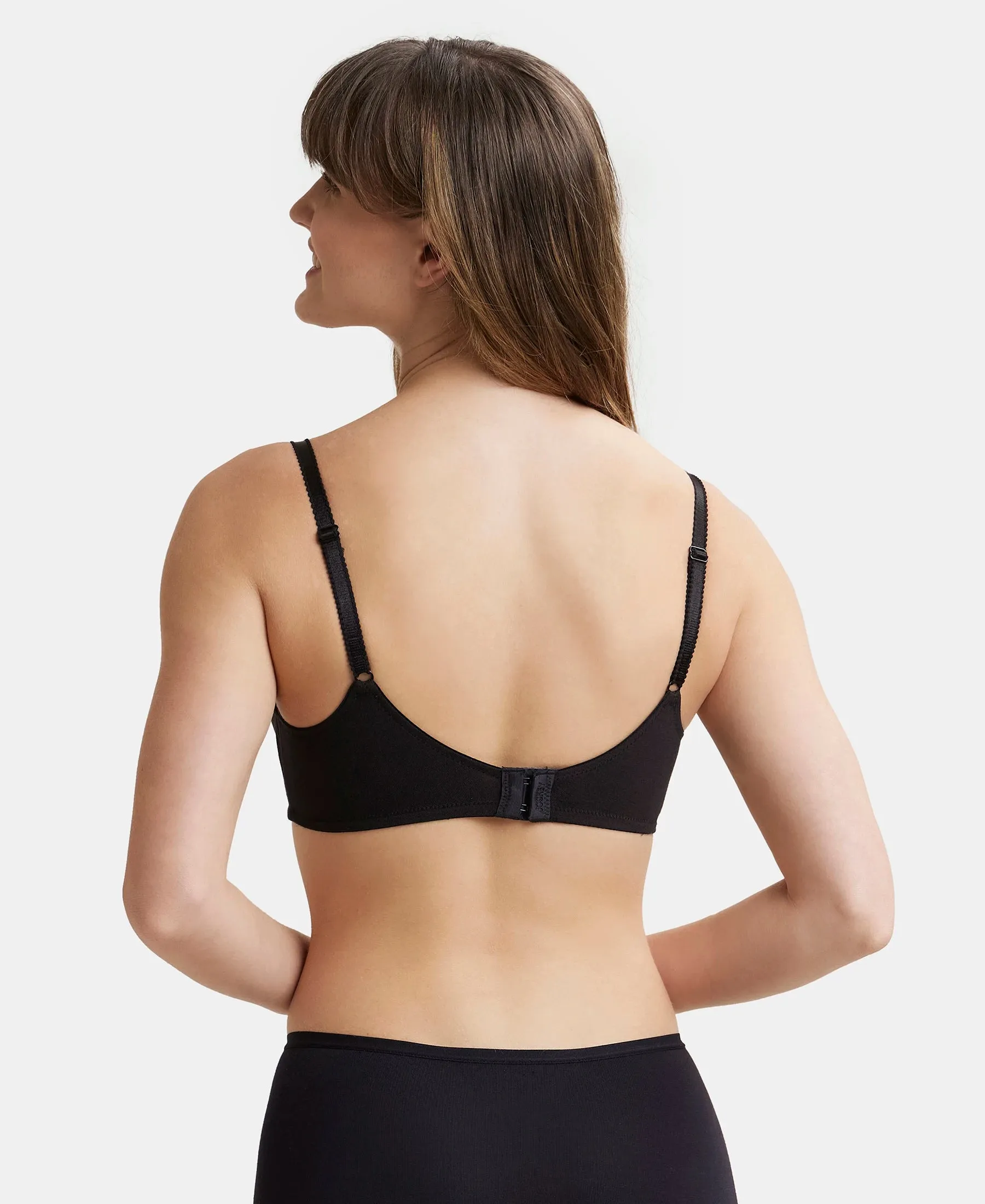 Wirefree Non Padded Super Combed Cotton Elastane Stretch Full Coverage Plus Size Bra with Soft Adjustable Straps - Black