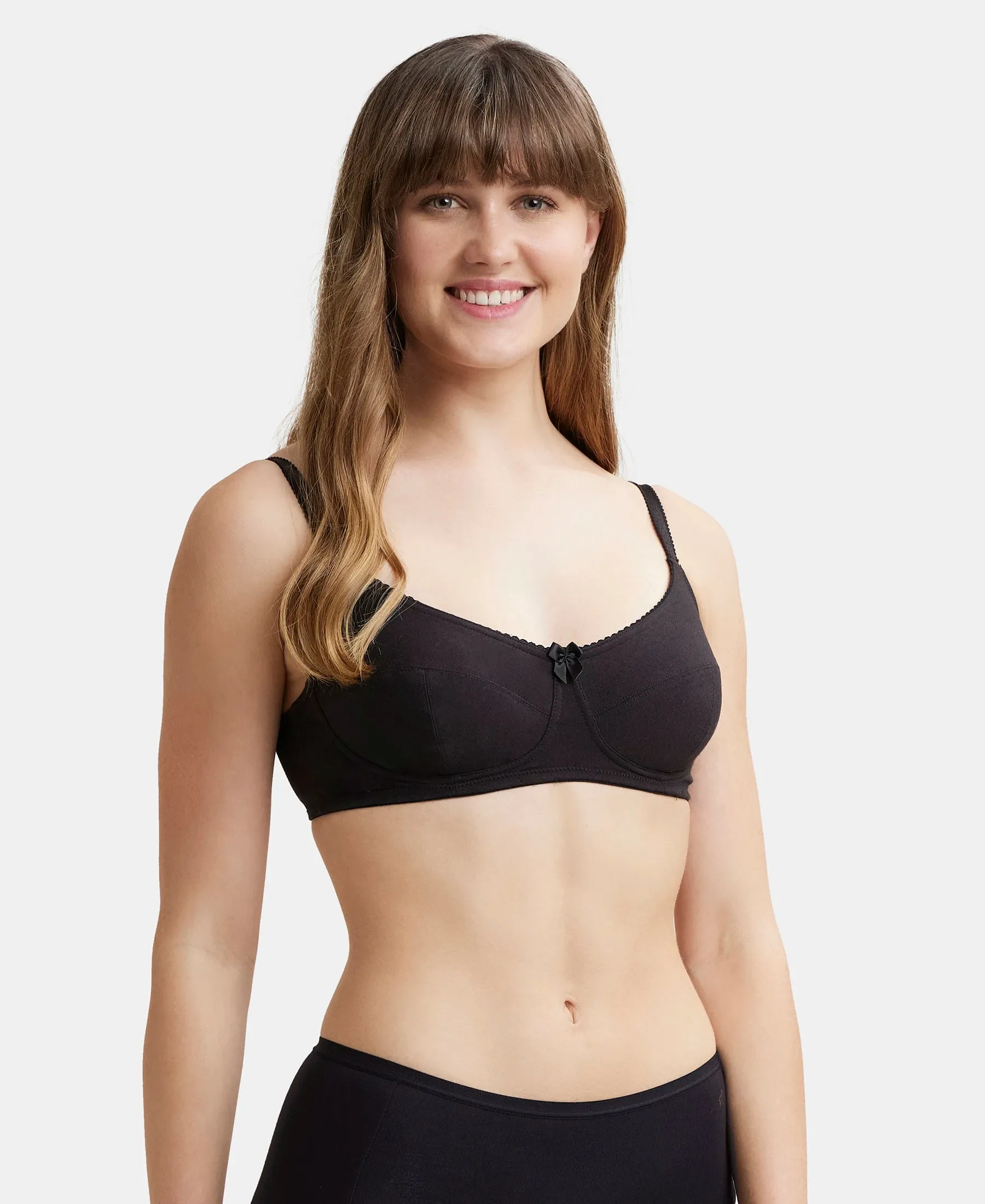 Wirefree Non Padded Super Combed Cotton Elastane Stretch Full Coverage Plus Size Bra with Soft Adjustable Straps - Black
