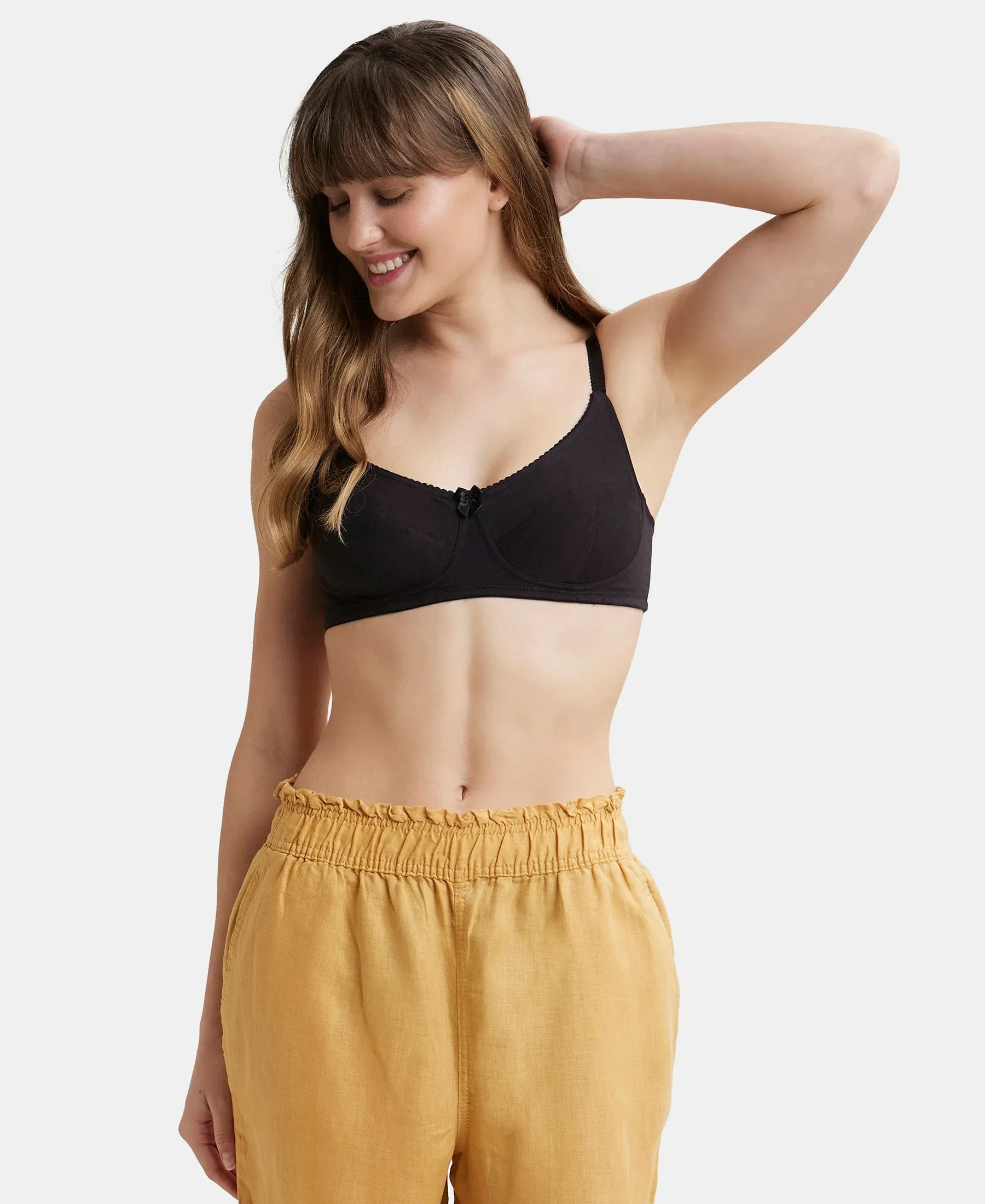 Wirefree Non Padded Super Combed Cotton Elastane Stretch Full Coverage Plus Size Bra with Soft Adjustable Straps - Black