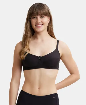 Wirefree Non Padded Super Combed Cotton Elastane Stretch Full Coverage Plus Size Bra with Soft Adjustable Straps - Black