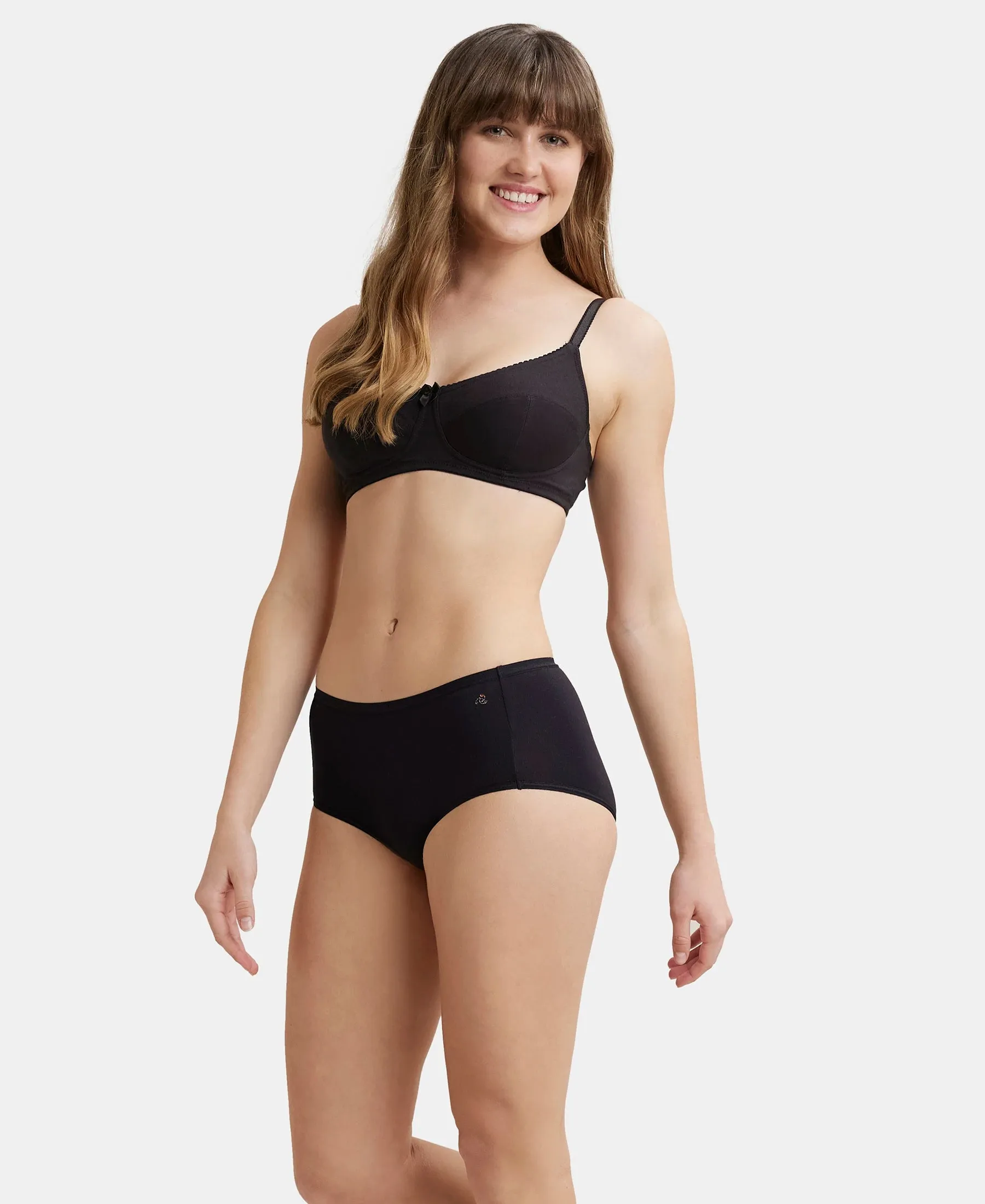 Wirefree Non Padded Super Combed Cotton Elastane Stretch Full Coverage Plus Size Bra with Soft Adjustable Straps - Black