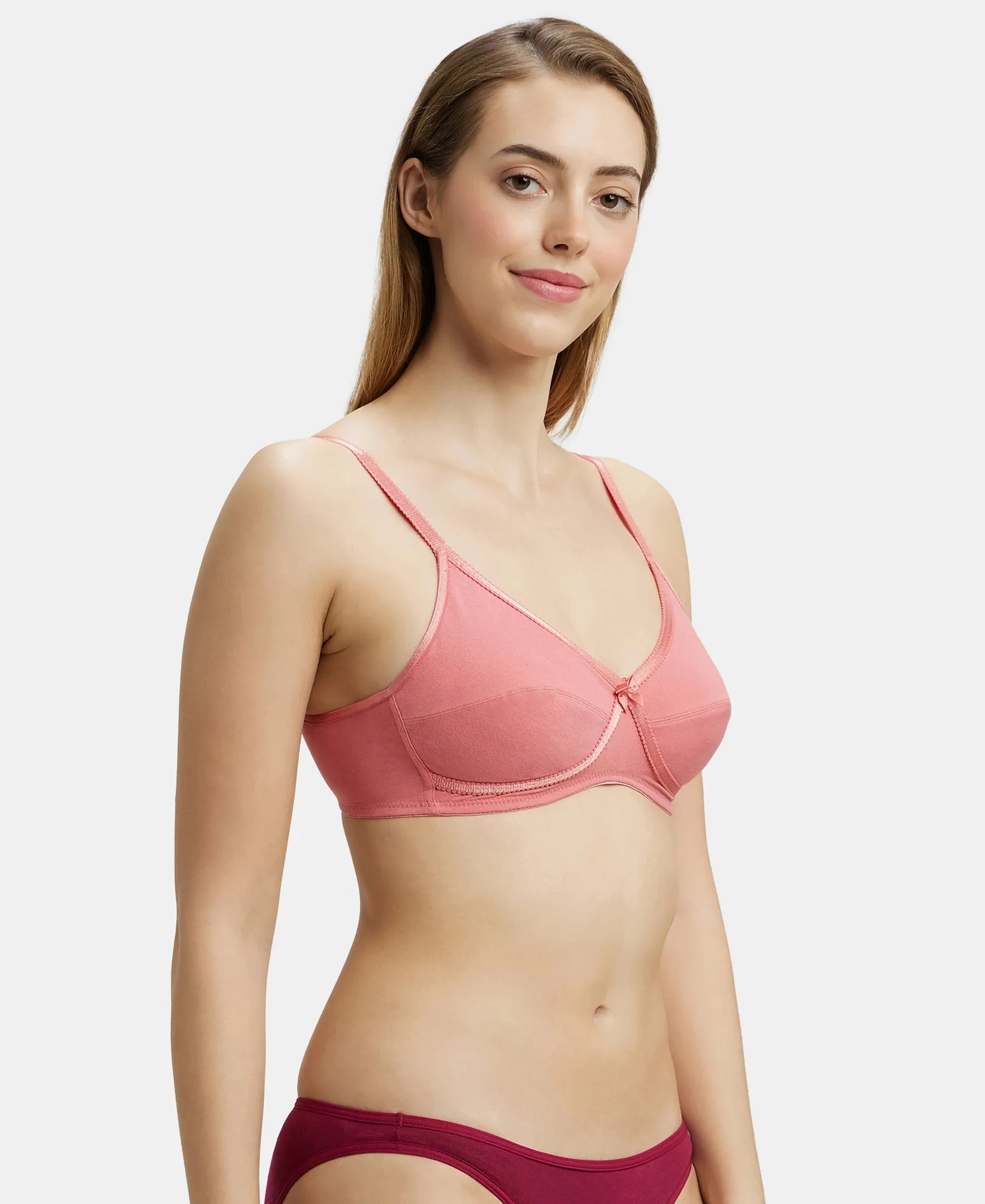 Wirefree Non Padded Super Combed Cotton Elastane Stretch Medium Coverage Cross Over Everyday Bra - Blush Pink