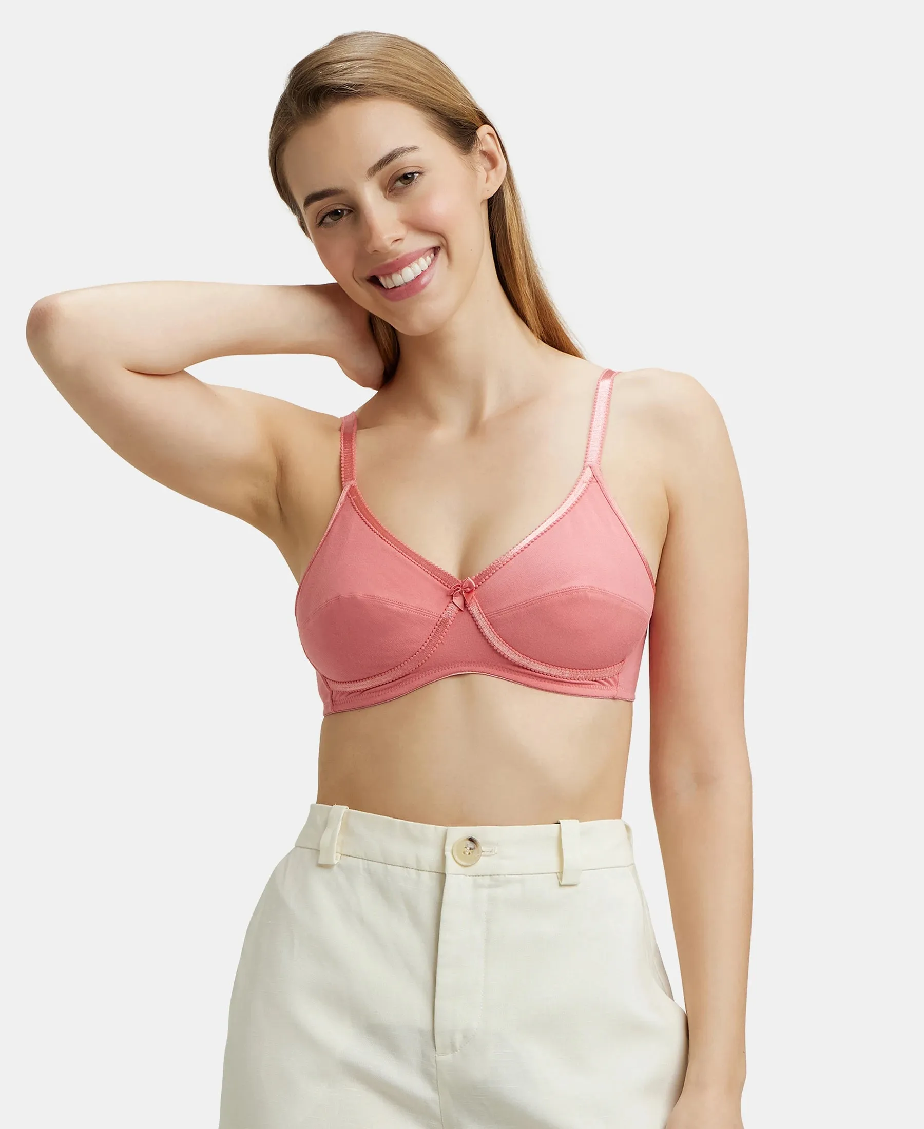 Wirefree Non Padded Super Combed Cotton Elastane Stretch Medium Coverage Cross Over Everyday Bra - Blush Pink