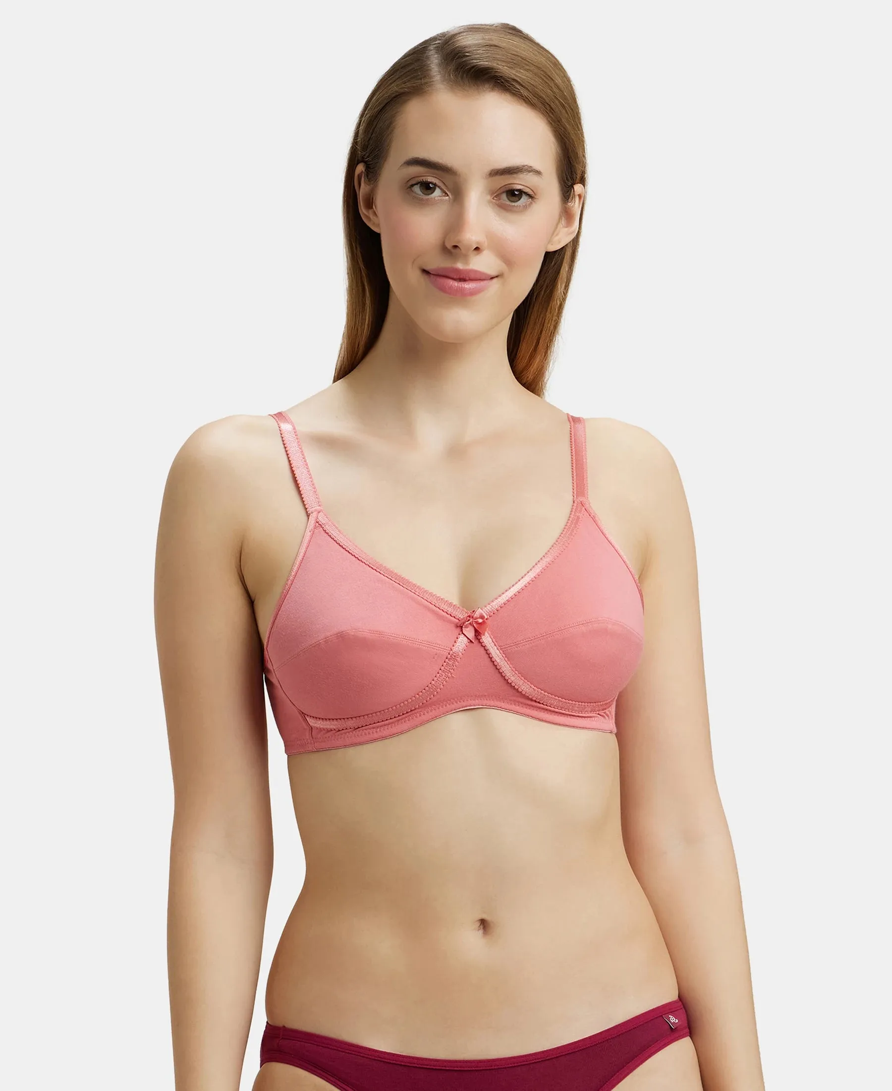 Wirefree Non Padded Super Combed Cotton Elastane Stretch Medium Coverage Cross Over Everyday Bra - Blush Pink