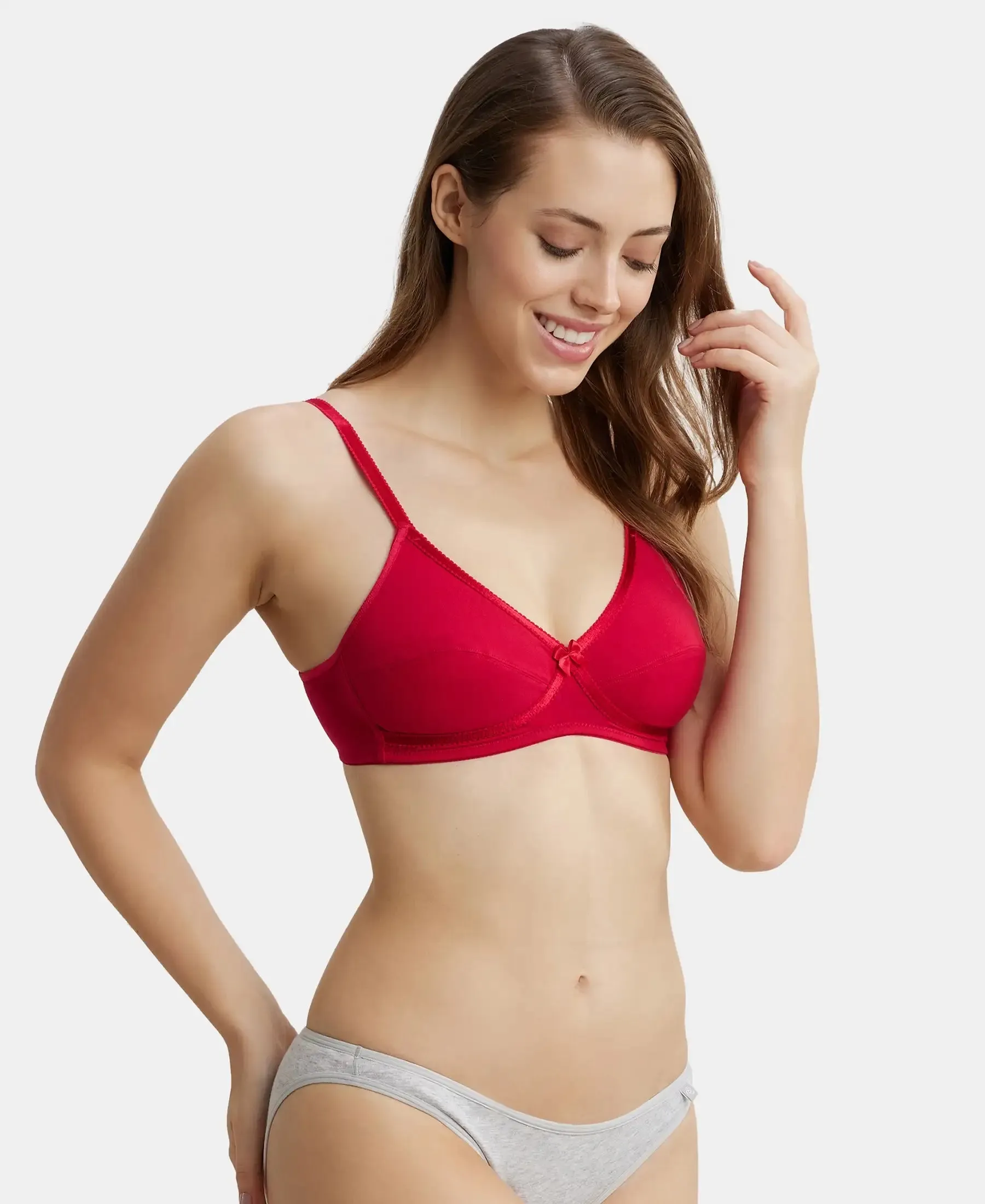 Wirefree Non Padded Super Combed Cotton Elastane Stretch Medium Coverage Cross Over Everyday Bra - Red Love
