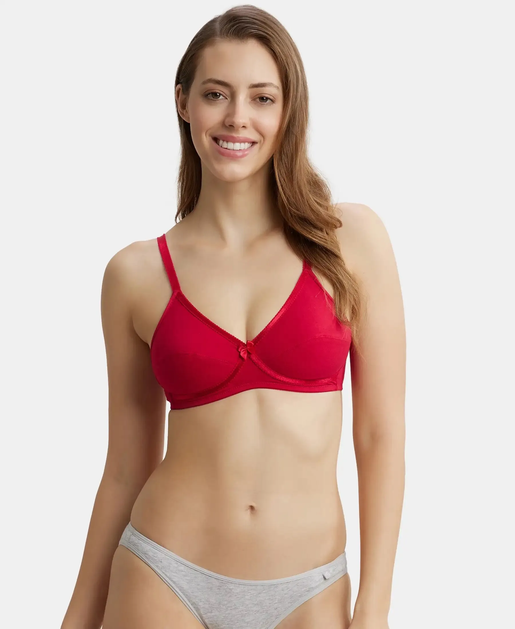 Wirefree Non Padded Super Combed Cotton Elastane Stretch Medium Coverage Cross Over Everyday Bra - Red Love