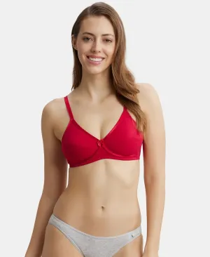 Wirefree Non Padded Super Combed Cotton Elastane Stretch Medium Coverage Cross Over Everyday Bra - Red Love