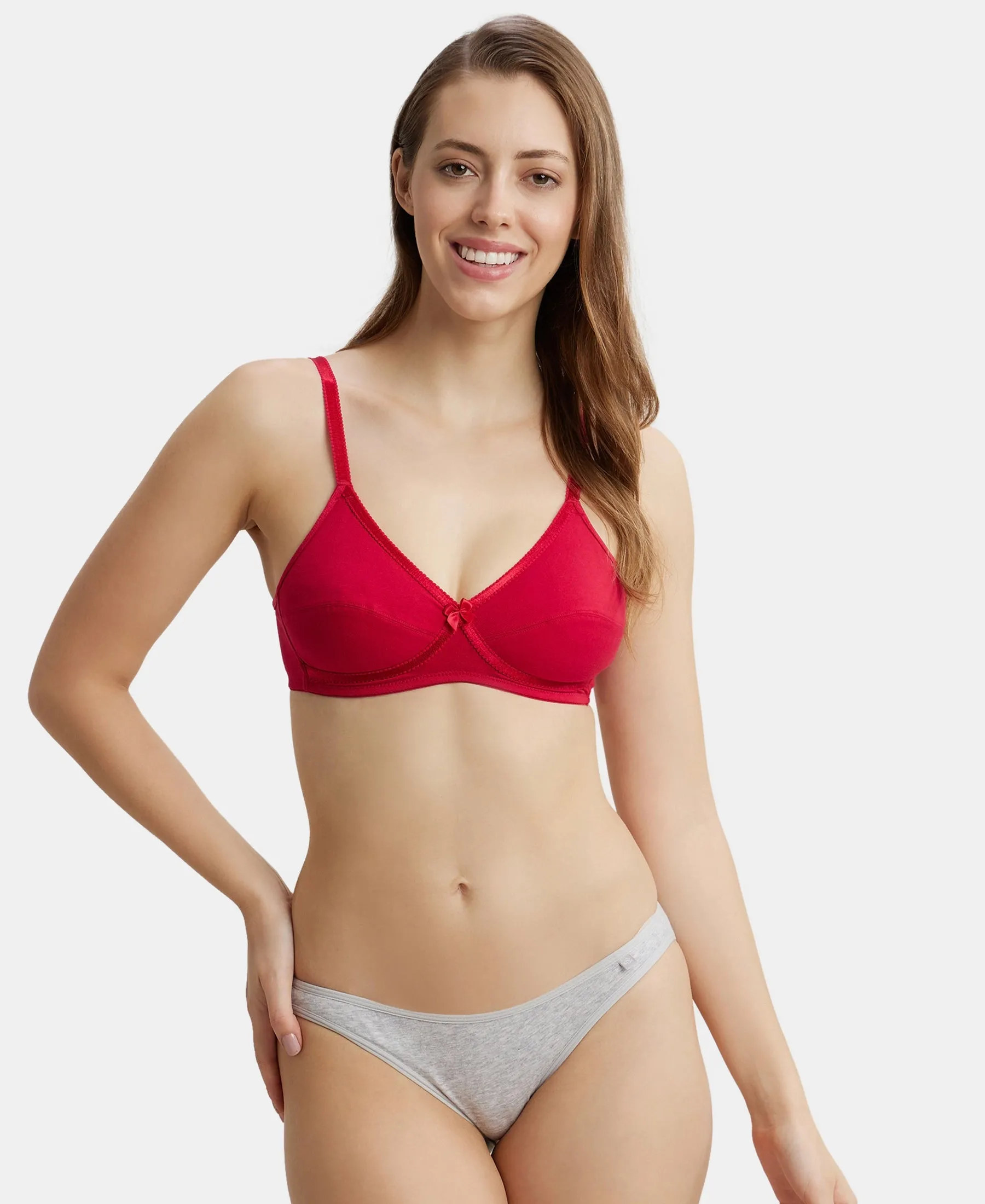 Wirefree Non Padded Super Combed Cotton Elastane Stretch Medium Coverage Cross Over Everyday Bra - Red Love