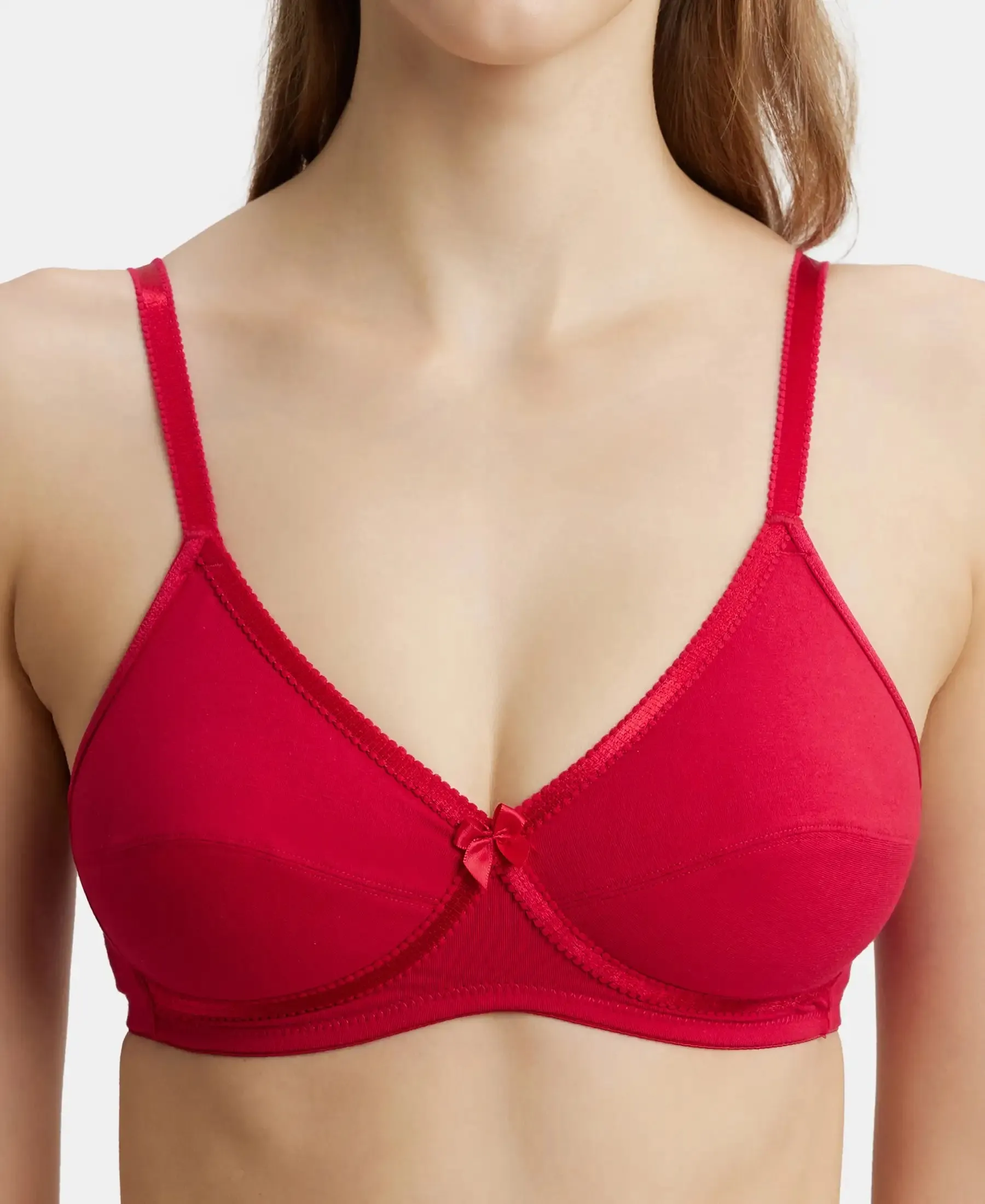 Wirefree Non Padded Super Combed Cotton Elastane Stretch Medium Coverage Cross Over Everyday Bra - Red Love