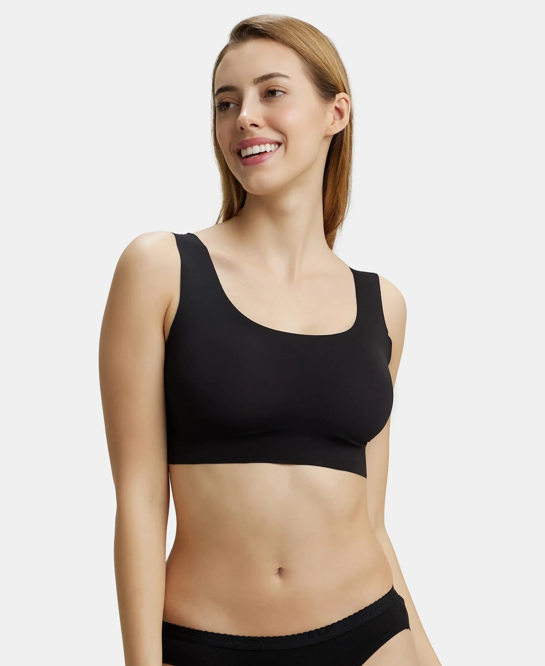 Wirefree Padded Soft touch Microfiber Elastane Full Coverage Lounge Bra with 360 Degree Stretch - Black
