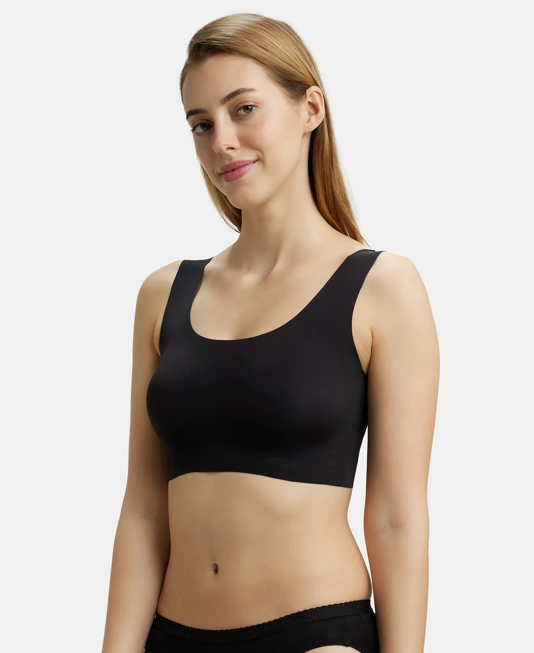 Wirefree Padded Soft touch Microfiber Elastane Full Coverage Lounge Bra with 360 Degree Stretch - Black