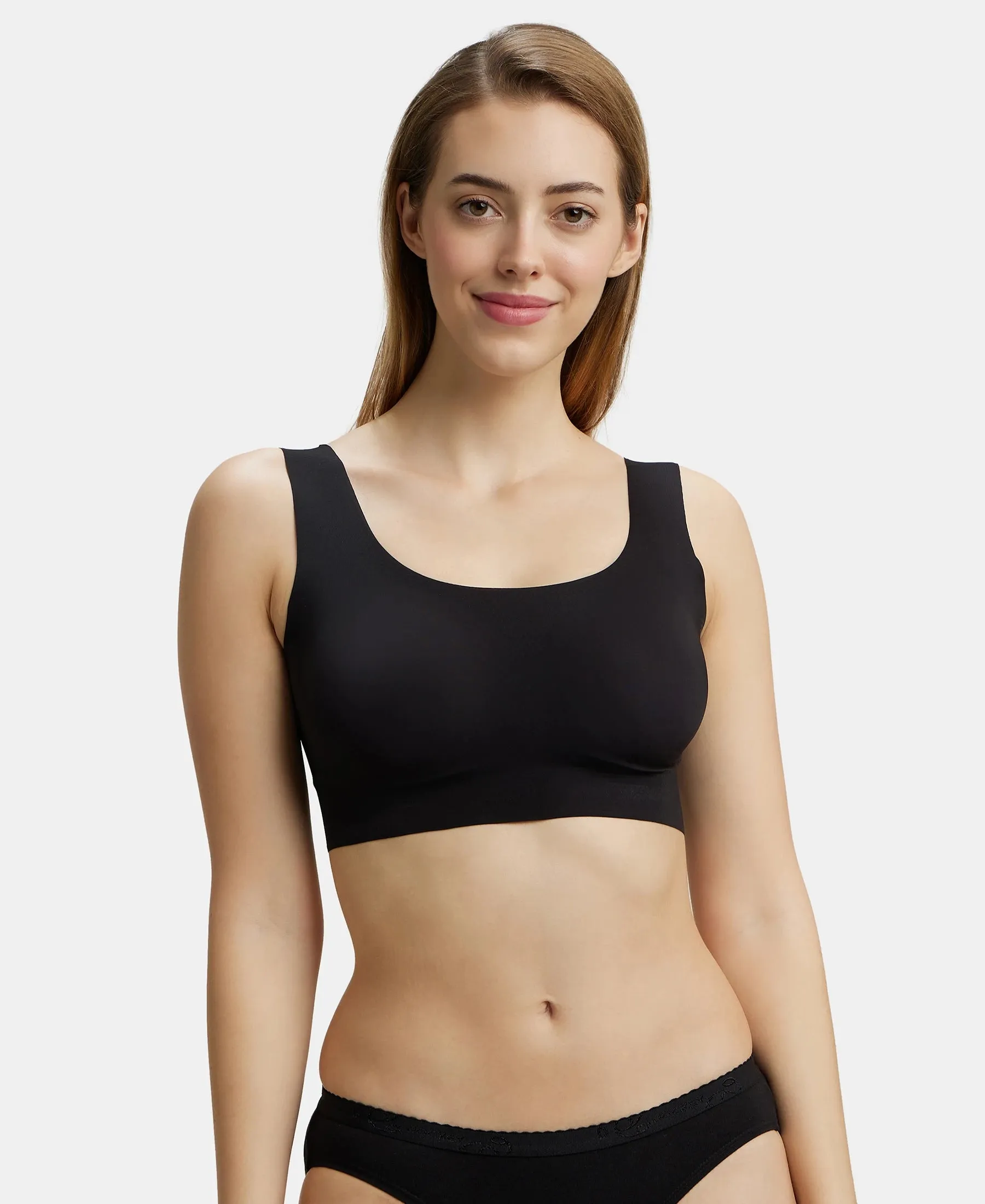 Wirefree Padded Soft touch Microfiber Elastane Full Coverage Lounge Bra with 360 Degree Stretch - Black