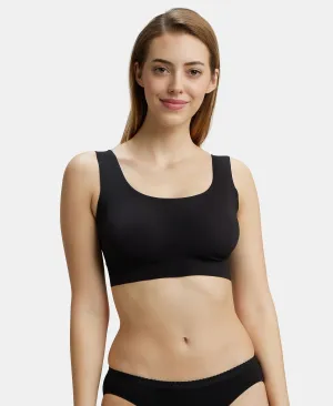 Wirefree Padded Soft touch Microfiber Elastane Full Coverage Lounge Bra with 360 Degree Stretch - Black