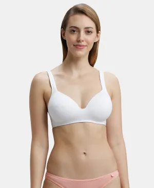 Wirefree Padded Super Combed Cotton Elastane Stretch Full Coverage Lounge Bra with Broad Cushioned Fabric Strap - White