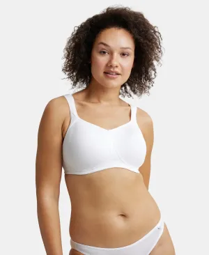 Wirefree Padded Super Combed Cotton Elastane Stretch Full Coverage Plus Size Bra with Broad Cushioned Fabric Strap - White
