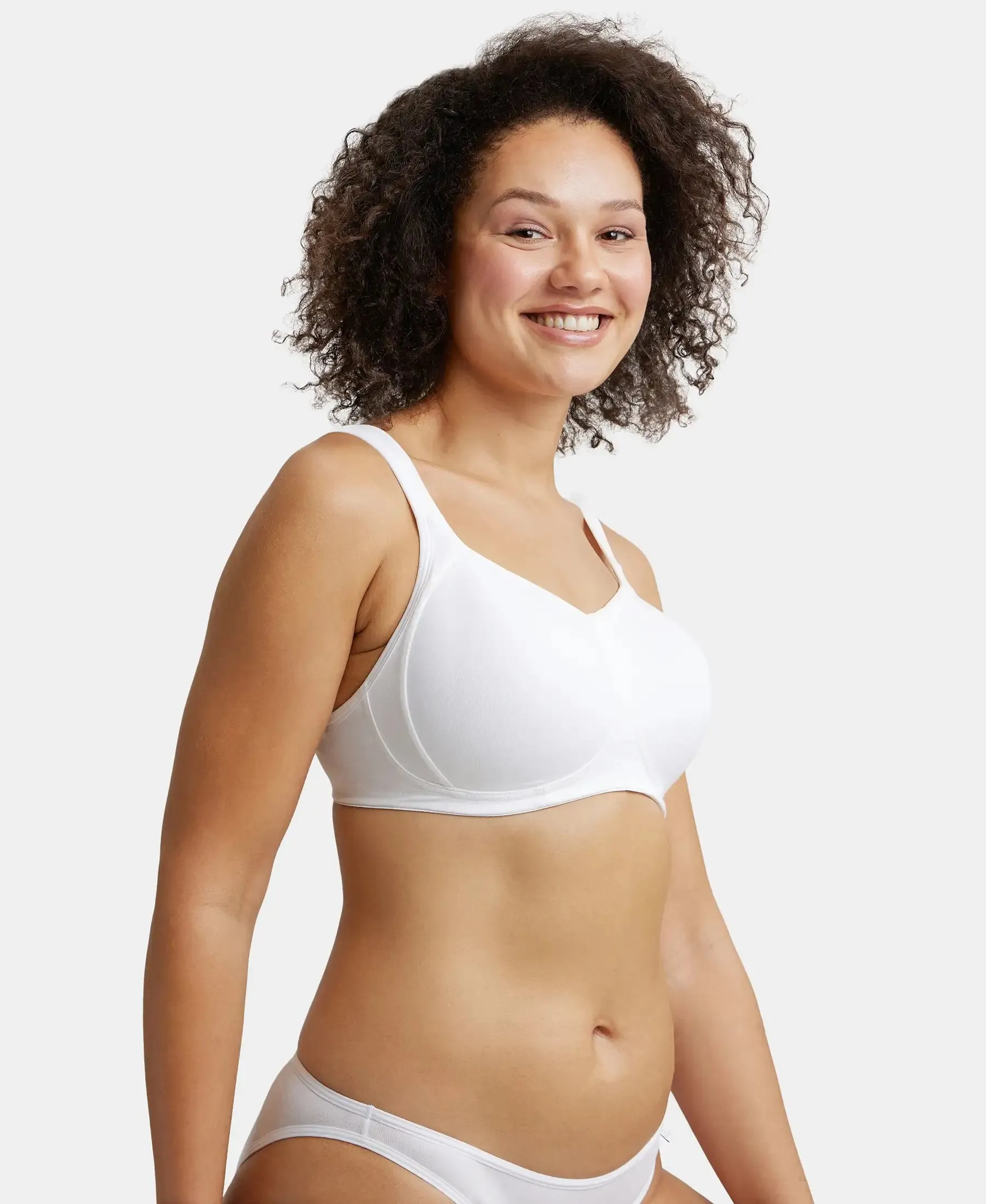 Wirefree Padded Super Combed Cotton Elastane Stretch Full Coverage Plus Size Bra with Broad Cushioned Fabric Strap - White