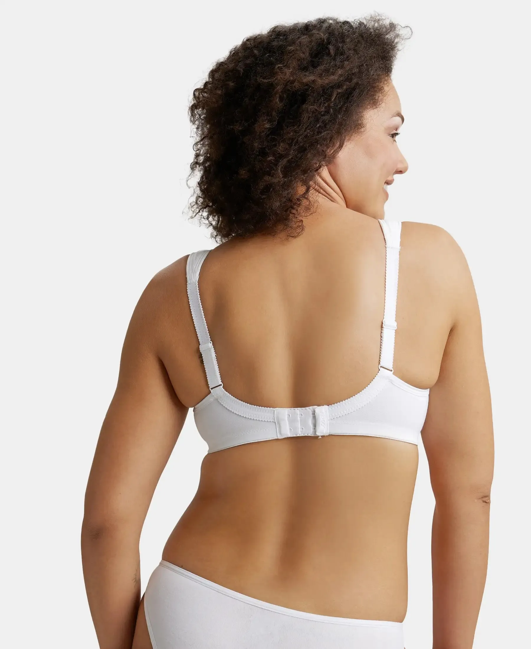 Wirefree Padded Super Combed Cotton Elastane Stretch Full Coverage Plus Size Bra with Broad Cushioned Fabric Strap - White