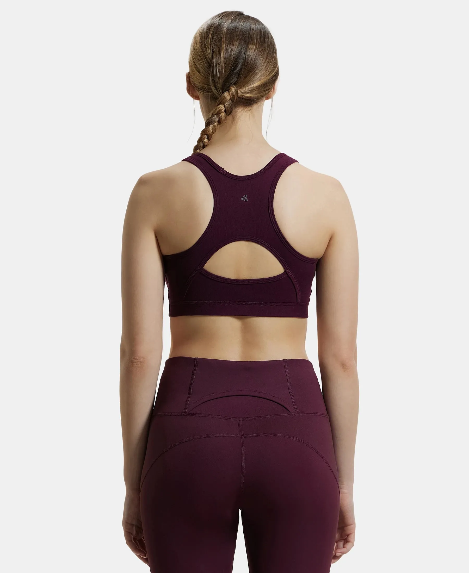 Wirefree Padded Super Combed Cotton Elastane Stretch Full Coverage Racerback Styling Active Bra with StayFresh and Moisture Move Treatment - Wine Tasting
