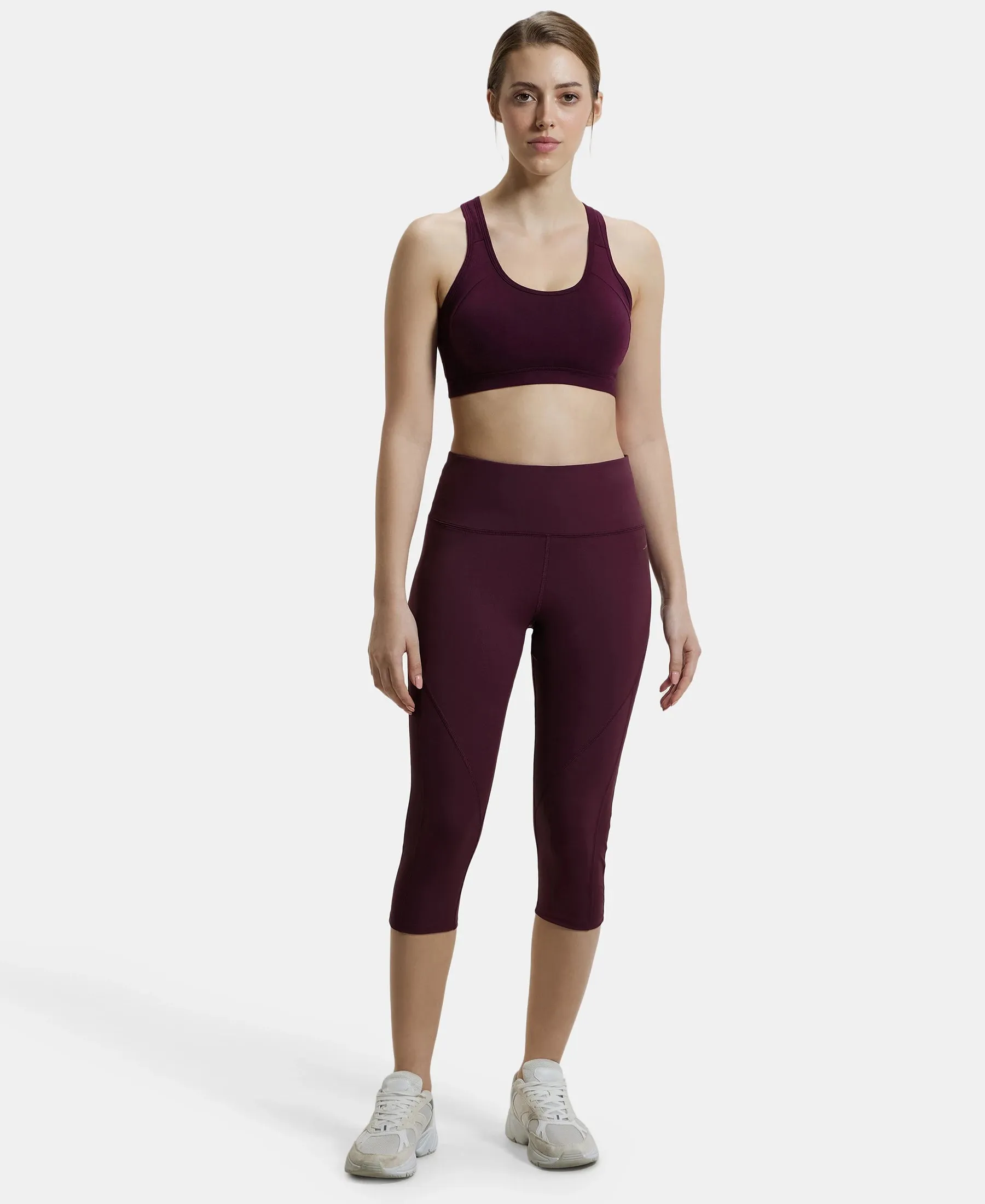 Wirefree Padded Super Combed Cotton Elastane Stretch Full Coverage Racerback Styling Active Bra with StayFresh and Moisture Move Treatment - Wine Tasting
