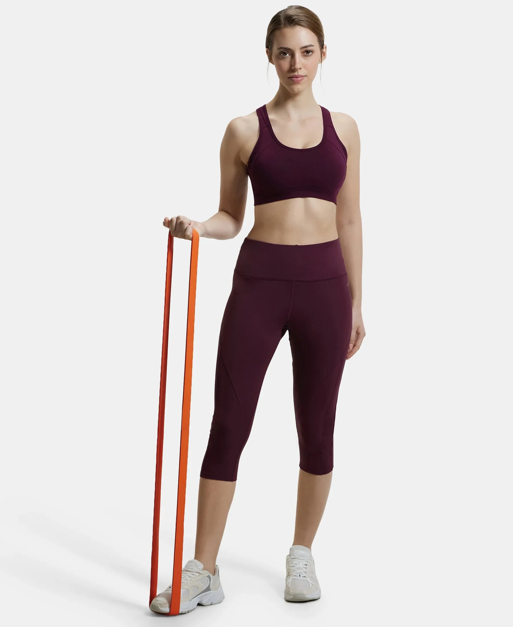 Wirefree Padded Super Combed Cotton Elastane Stretch Full Coverage Racerback Styling Active Bra with StayFresh and Moisture Move Treatment - Wine Tasting