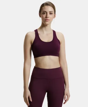 Wirefree Padded Super Combed Cotton Elastane Stretch Full Coverage Racerback Styling Active Bra with StayFresh and Moisture Move Treatment - Wine Tasting