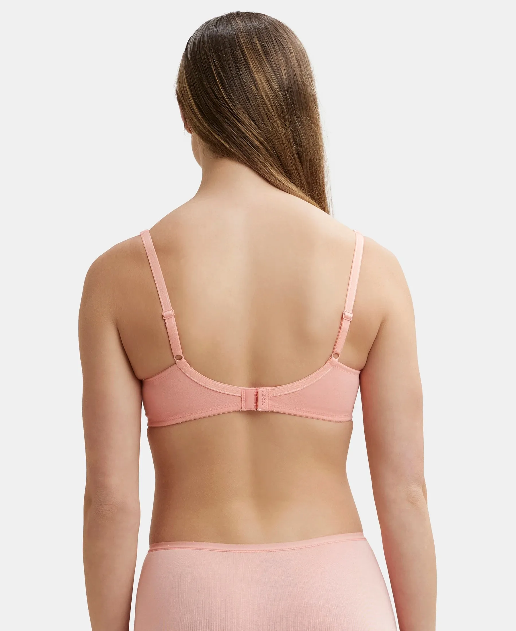 Wirefree Padded Super Combed Cotton Elastane Stretch Full Coverage T-Shirt Bra with Broad Fabric Straps - Candlelight Peach