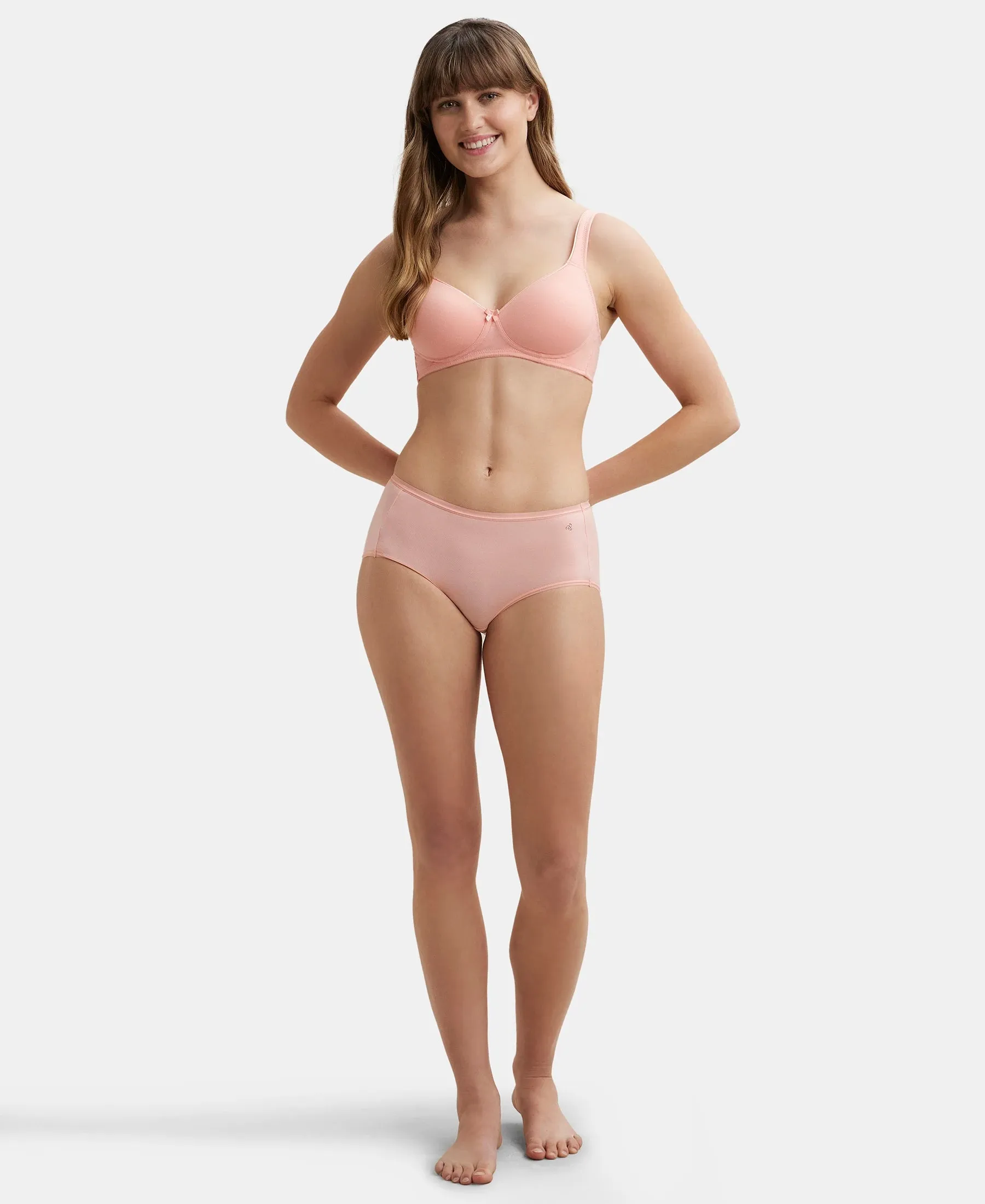 Wirefree Padded Super Combed Cotton Elastane Stretch Full Coverage T-Shirt Bra with Broad Fabric Straps - Candlelight Peach