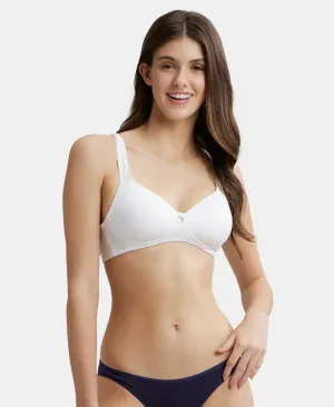 Wirefree Padded Super Combed Cotton Elastane Stretch Full Coverage T-Shirt Bra with Broad Fabric Straps - White