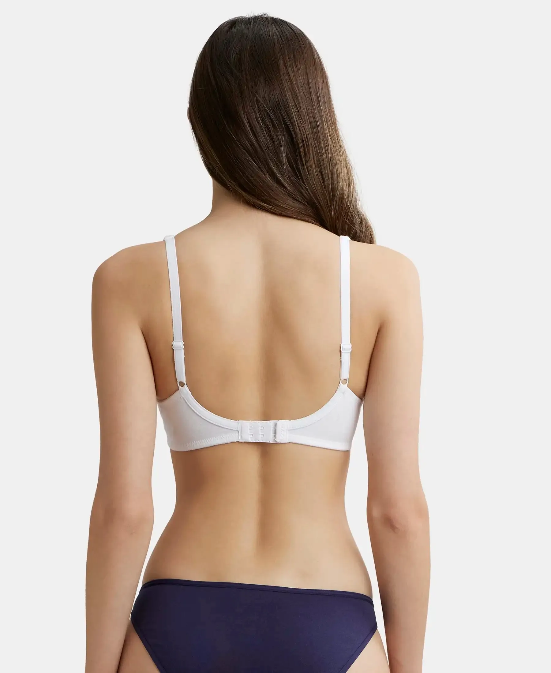 Wirefree Padded Super Combed Cotton Elastane Stretch Full Coverage T-Shirt Bra with Broad Fabric Straps - White