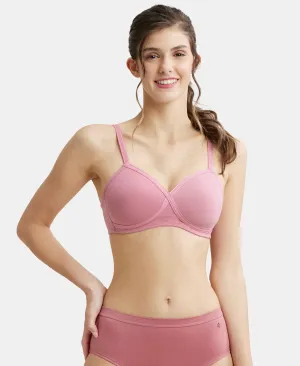 Wirefree Padded Super Combed Cotton Elastane Stretch Full Coverage T-Shirt Bra with Cross Over Fit - Heather Rose