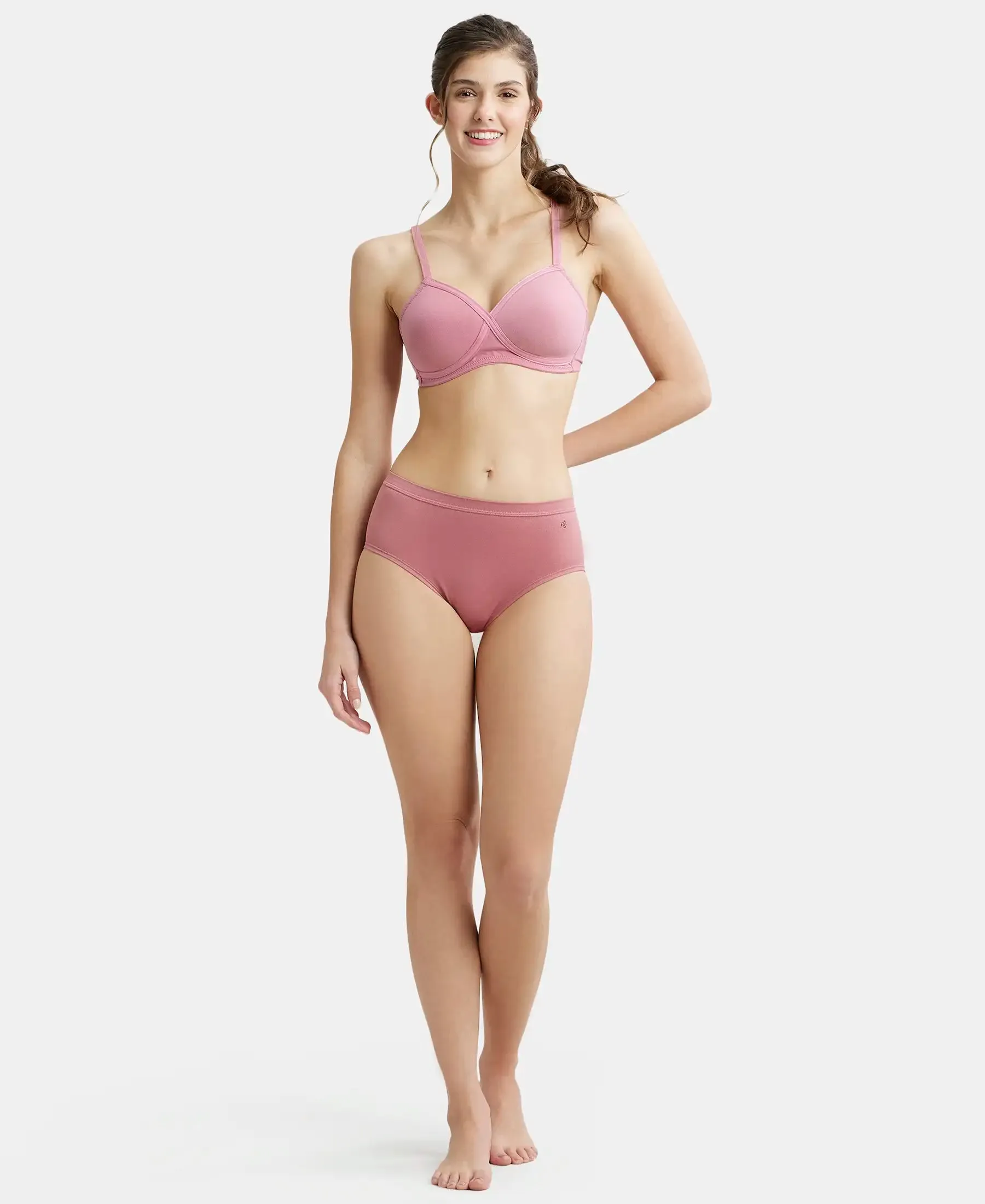 Wirefree Padded Super Combed Cotton Elastane Stretch Full Coverage T-Shirt Bra with Cross Over Fit - Heather Rose