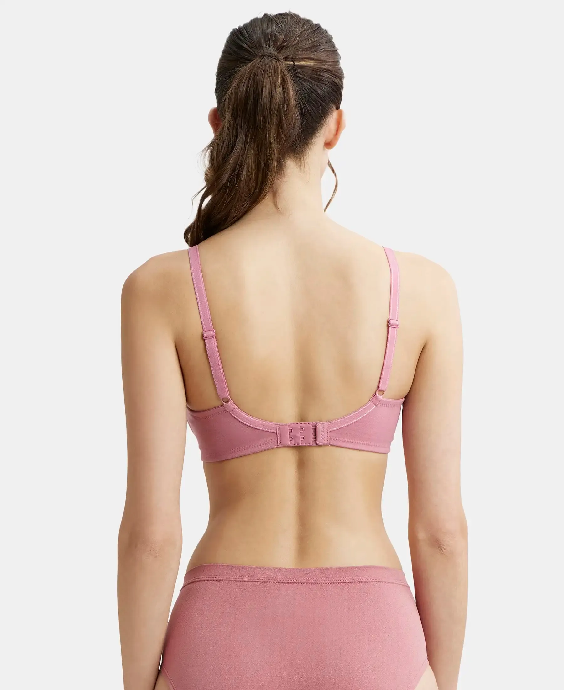 Wirefree Padded Super Combed Cotton Elastane Stretch Full Coverage T-Shirt Bra with Cross Over Fit - Heather Rose