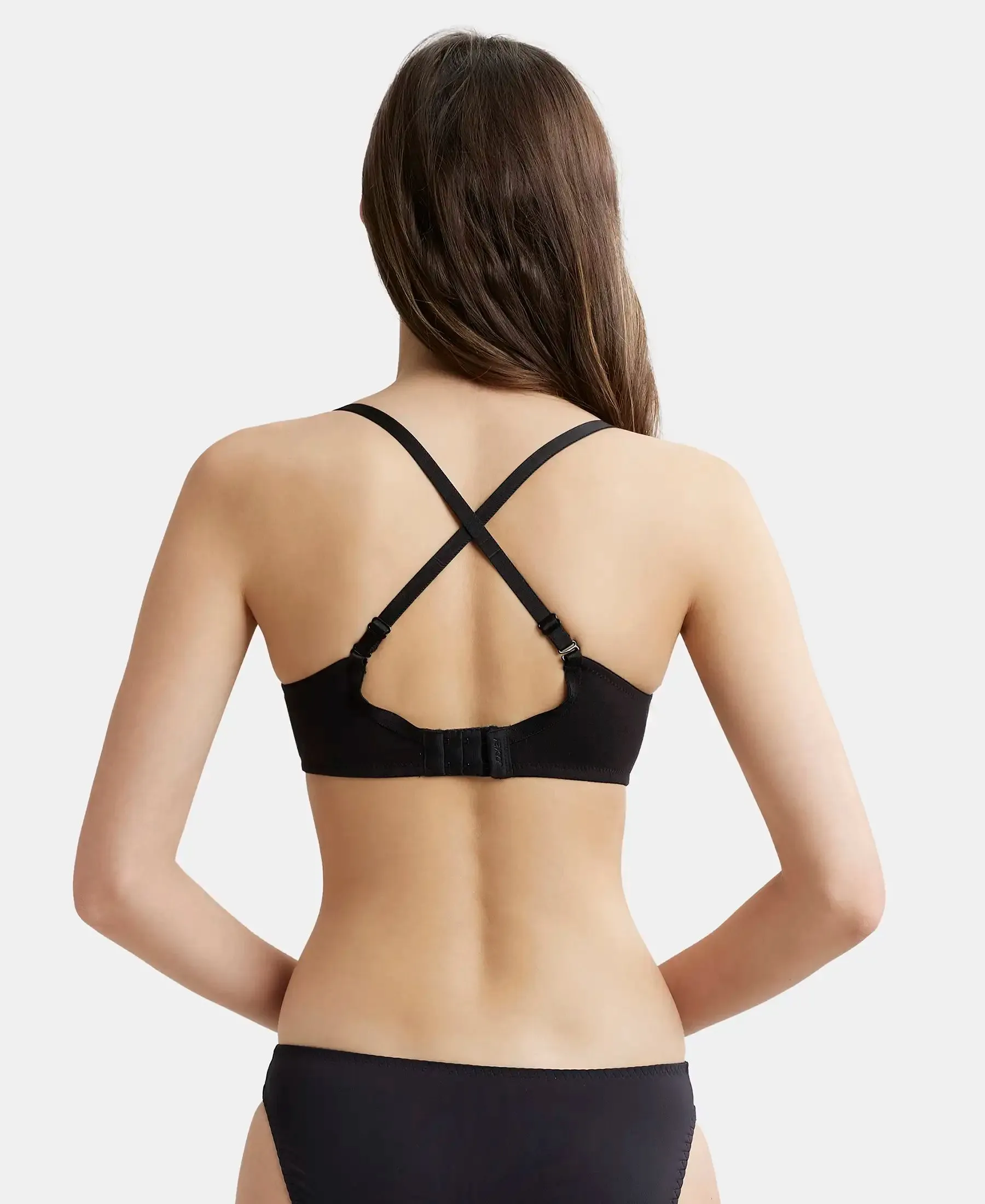 Wirefree Padded Super Combed Cotton Elastane Stretch Medium Coverage T-Shirt Bra with Detachable Straps - Black