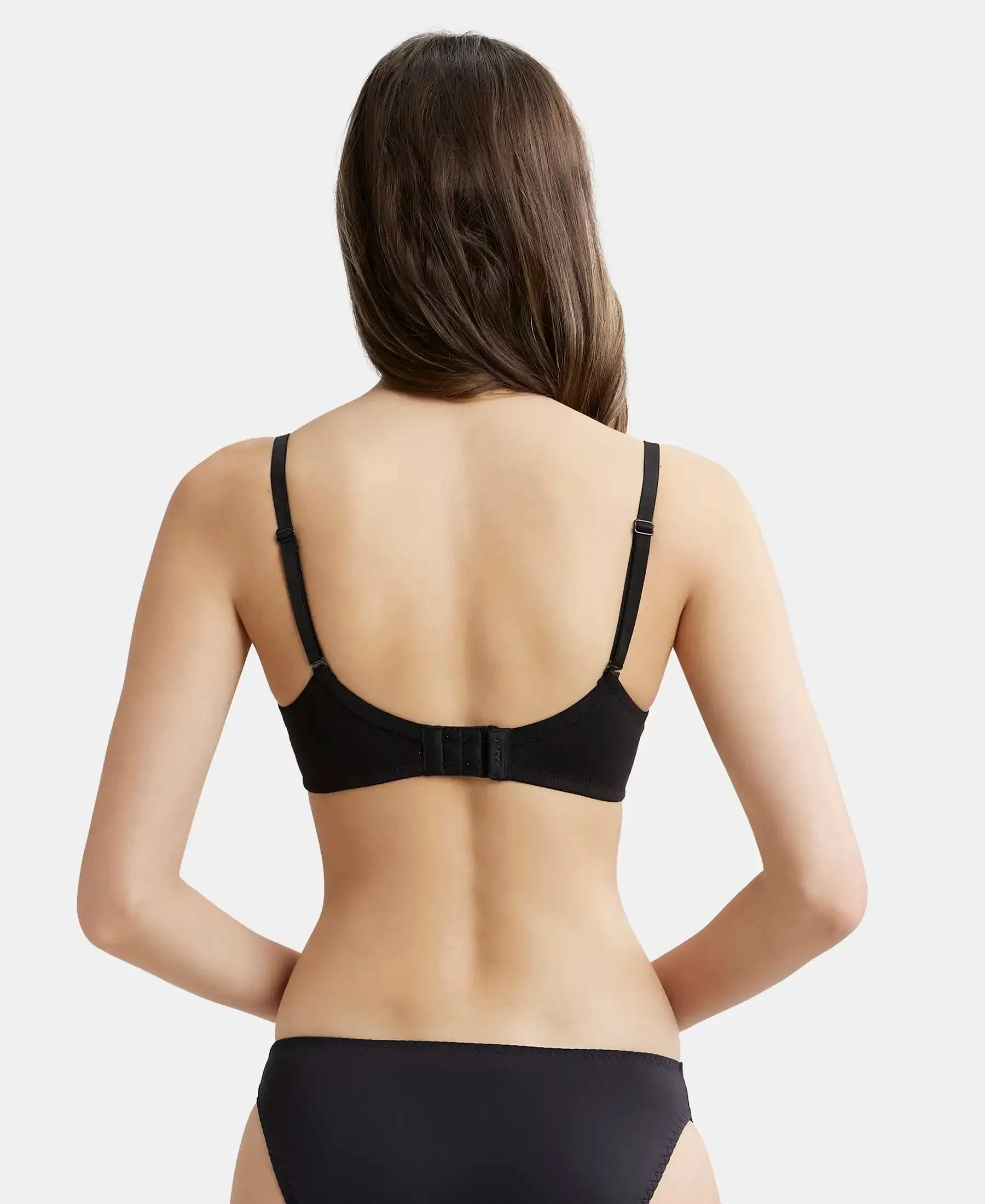 Wirefree Padded Super Combed Cotton Elastane Stretch Medium Coverage T-Shirt Bra with Detachable Straps - Black