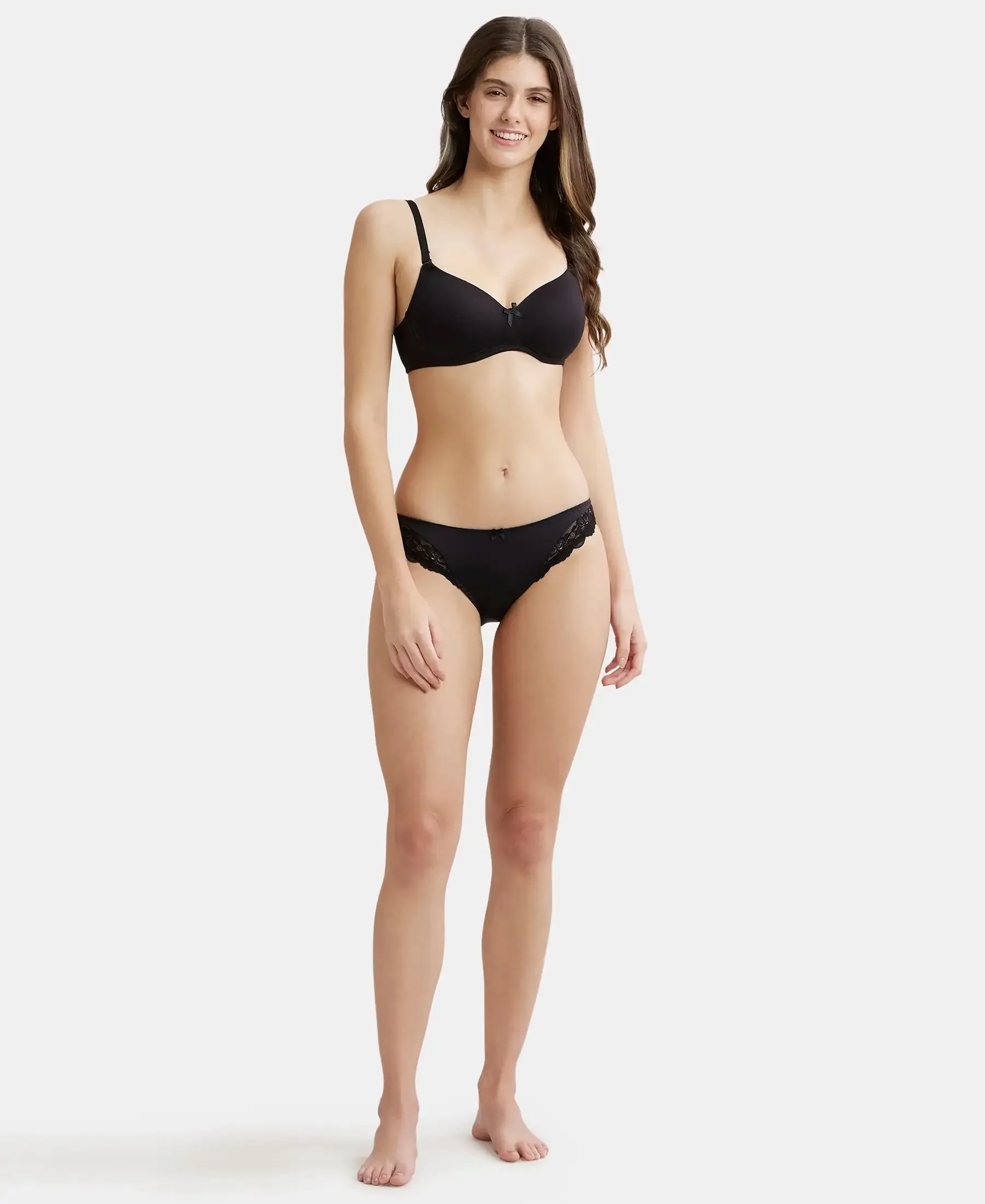 Wirefree Padded Super Combed Cotton Elastane Stretch Medium Coverage T-Shirt Bra with Detachable Straps - Black